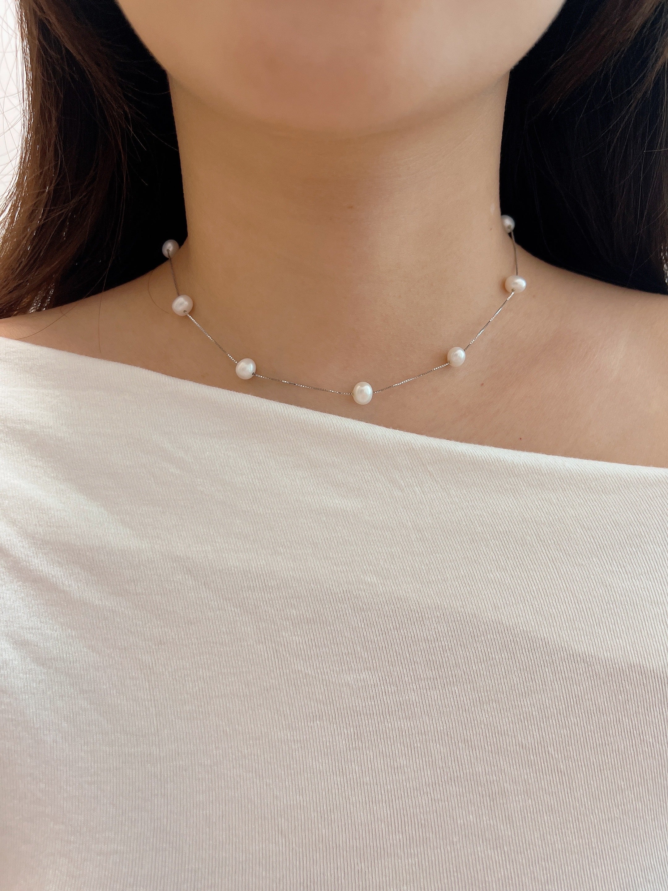 (HIDDEN DESIGNS) PEARL SILVER NECKLACE