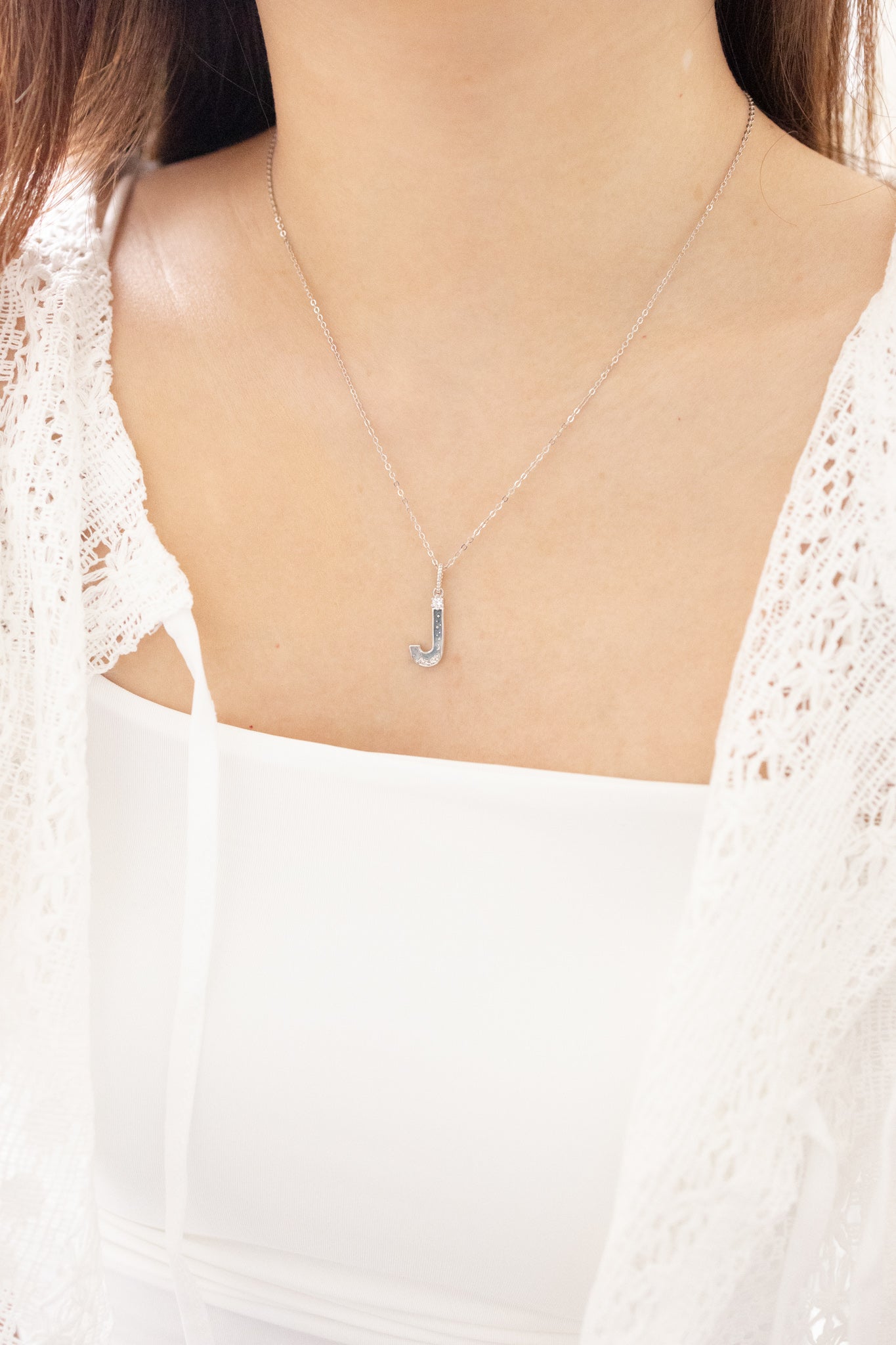 LETTER J SILVER NECKLACE - MIDNIGHT - ALPHABET COLLECTION