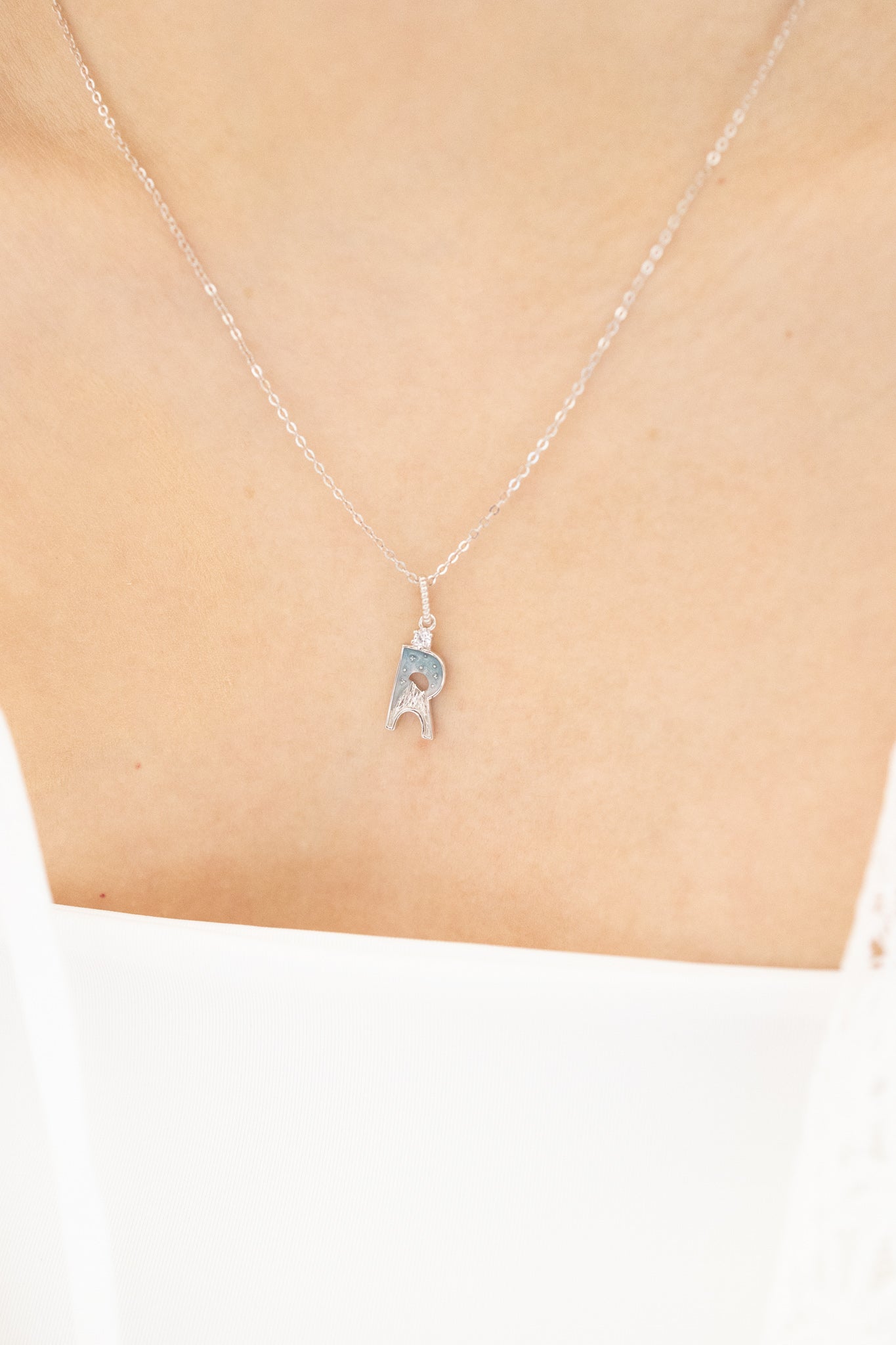 LETTER R SILVER NECKLACE - MIDNIGHT - ALPHABET COLLECTION