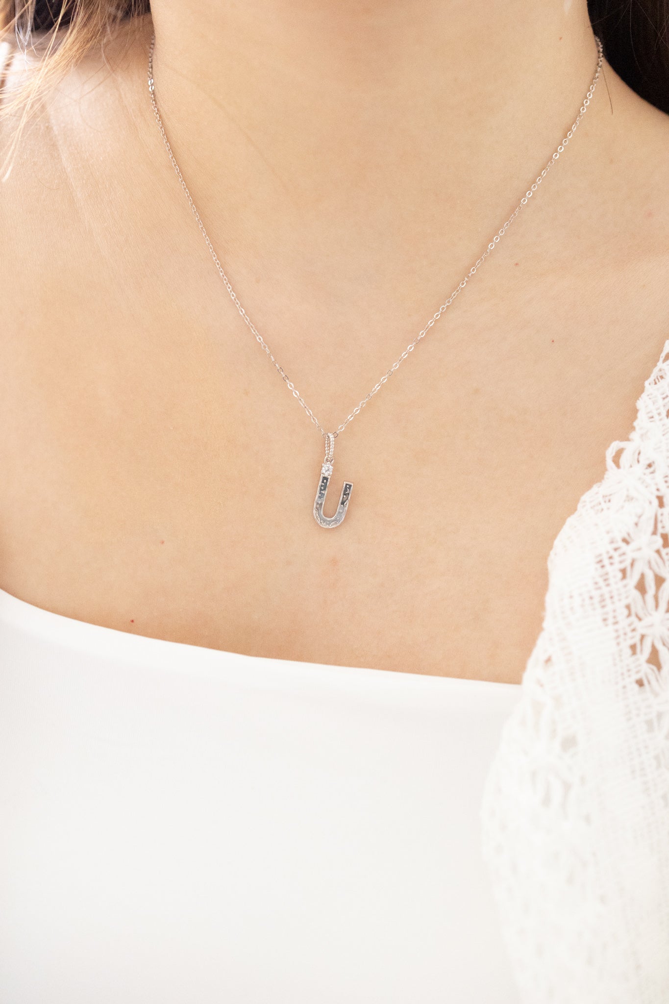 LETTER U SILVER NECKLACE - MIDNIGHT - ALPHABET COLLECTION