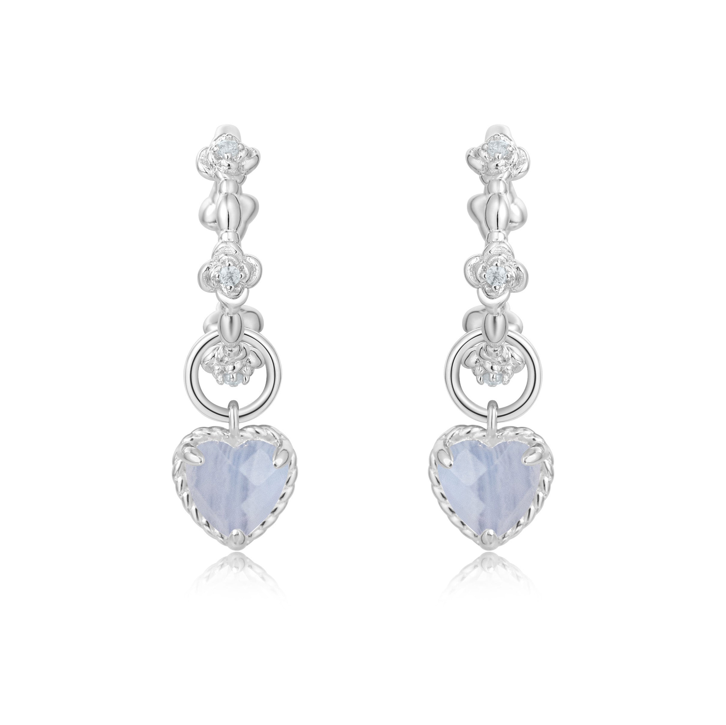 HEARTBEAT SILVER EAR HOOP - BLUE LACE AGATE