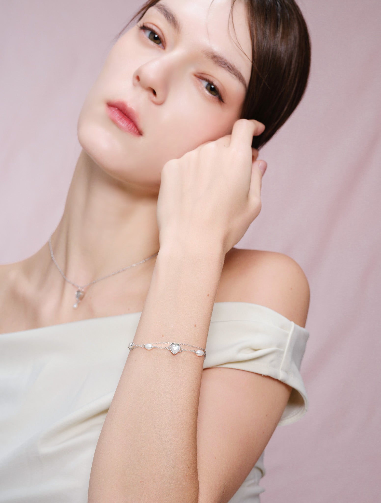 FROSTED LOVE LAYERING SILVER BRACELET - MOONSTONE