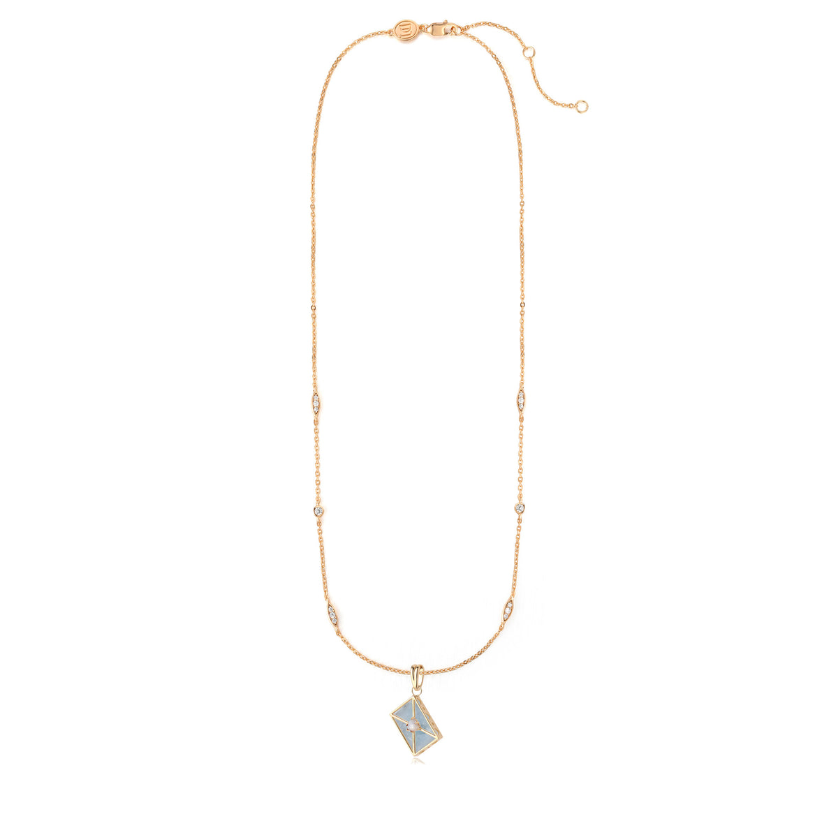 WROTE ME A LOVE LETTER GOLD NECKLACE - AQUAMARINE & PEARL
