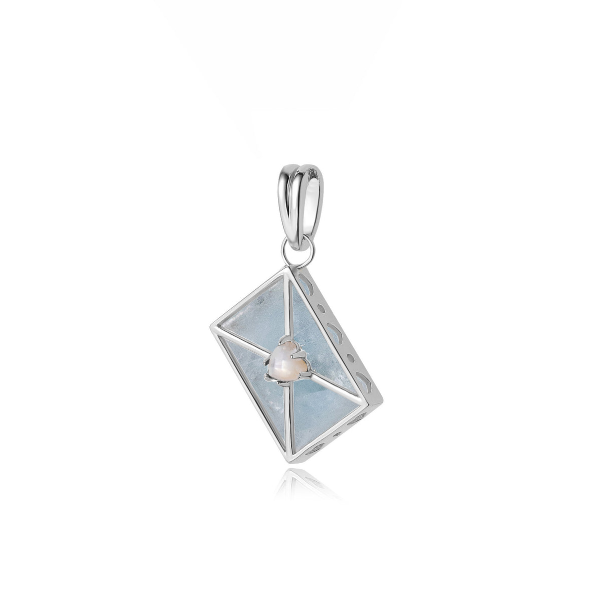 WROTE ME A LOVE LETTER SILVER CHARM - AQUAMARINE & PEARL