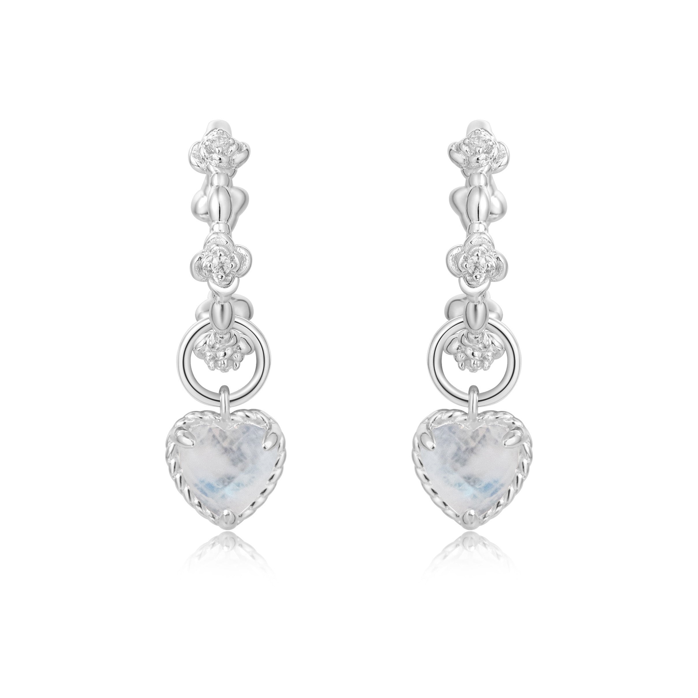 HEARTBEAT ROSE SILVER EAR HOOP - MOONSTONE