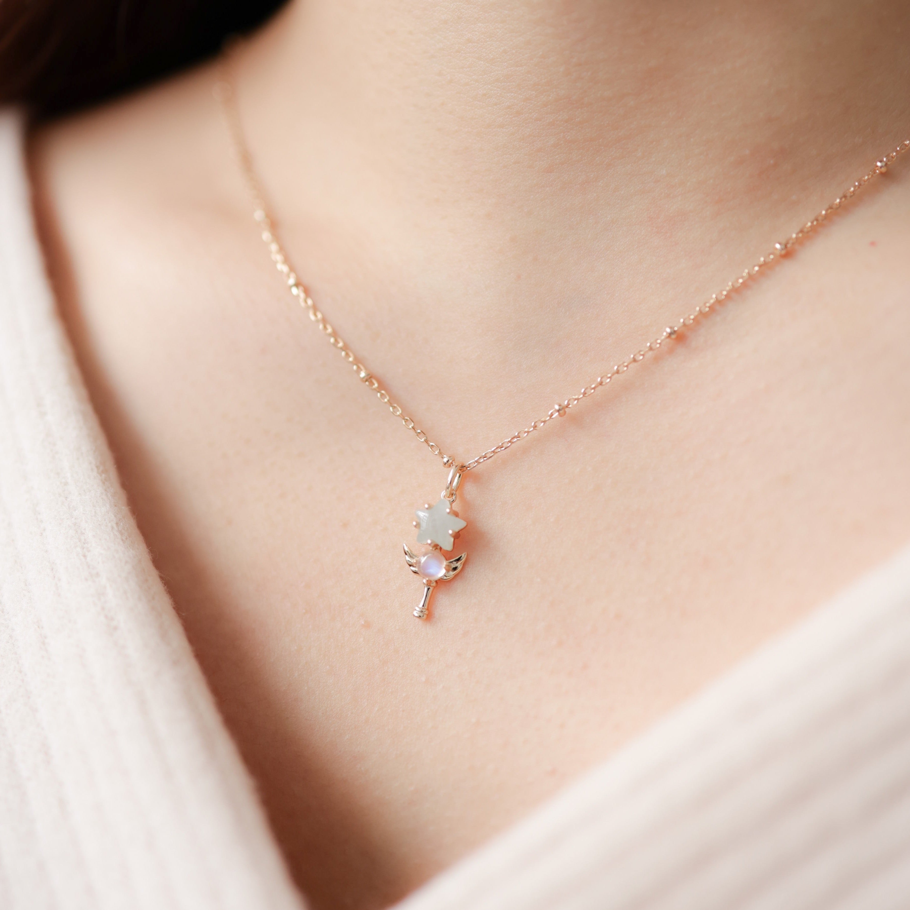 MAGIC WAND NECKLACE - MOONSTONE - AQUAMARINE