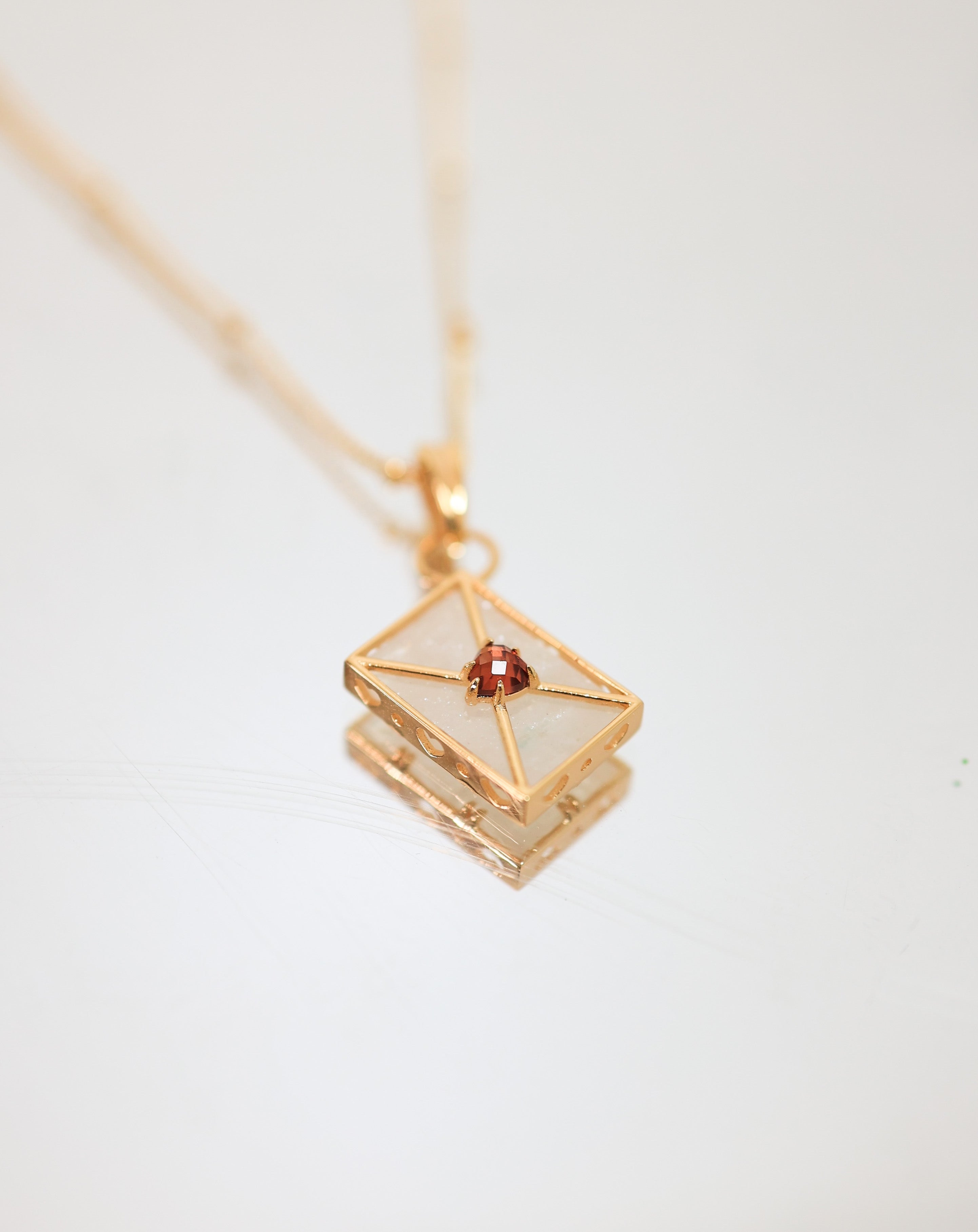 WROTE ME A LOVE LETTER NECKLACE-MOONSTONE-GARNET