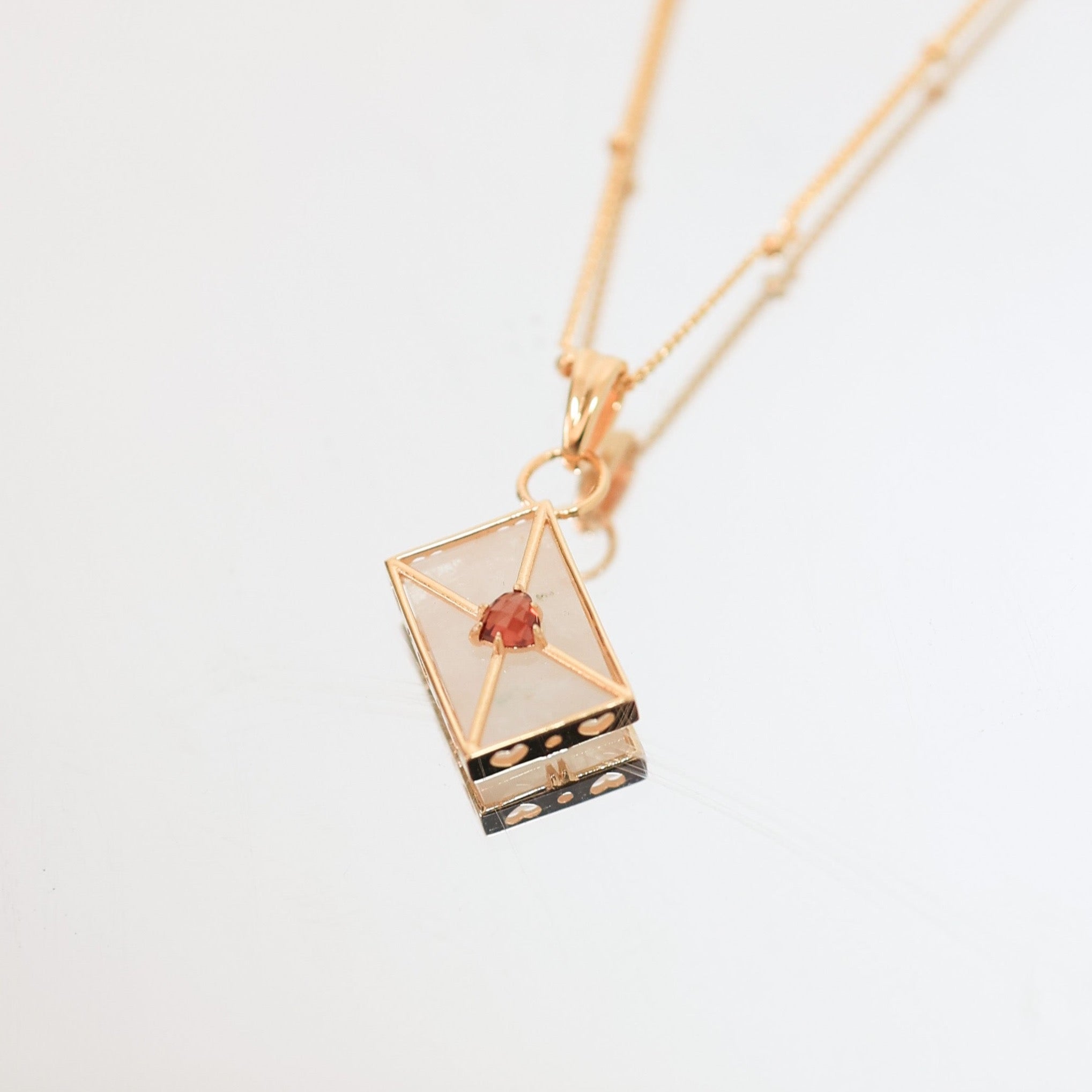 WROTE ME A LOVE LETTER NECKLACE-MOONSTONE-GARNET