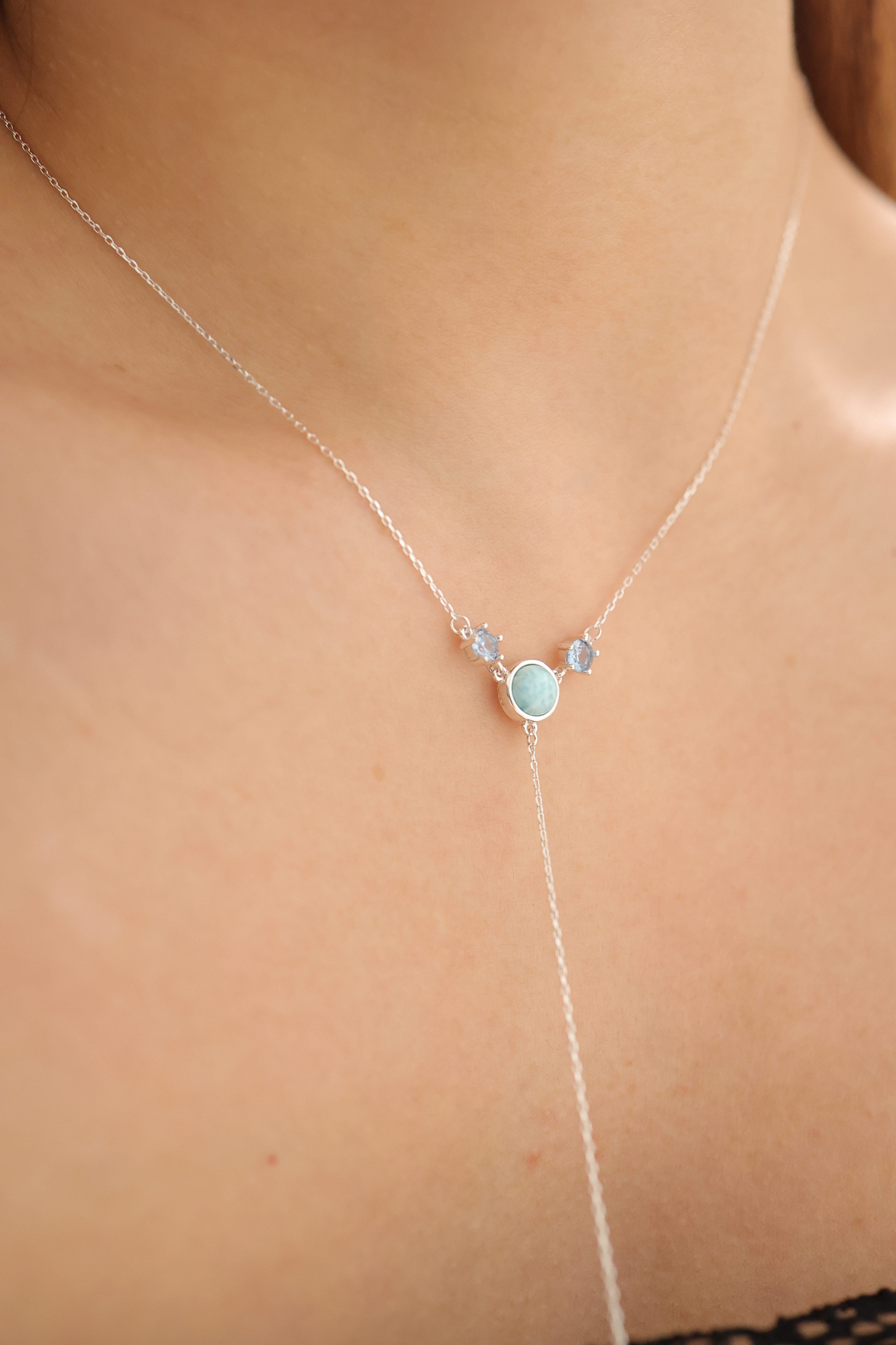 LARIMAR TOPAZ  ELEGANT SILVER NECKLACE