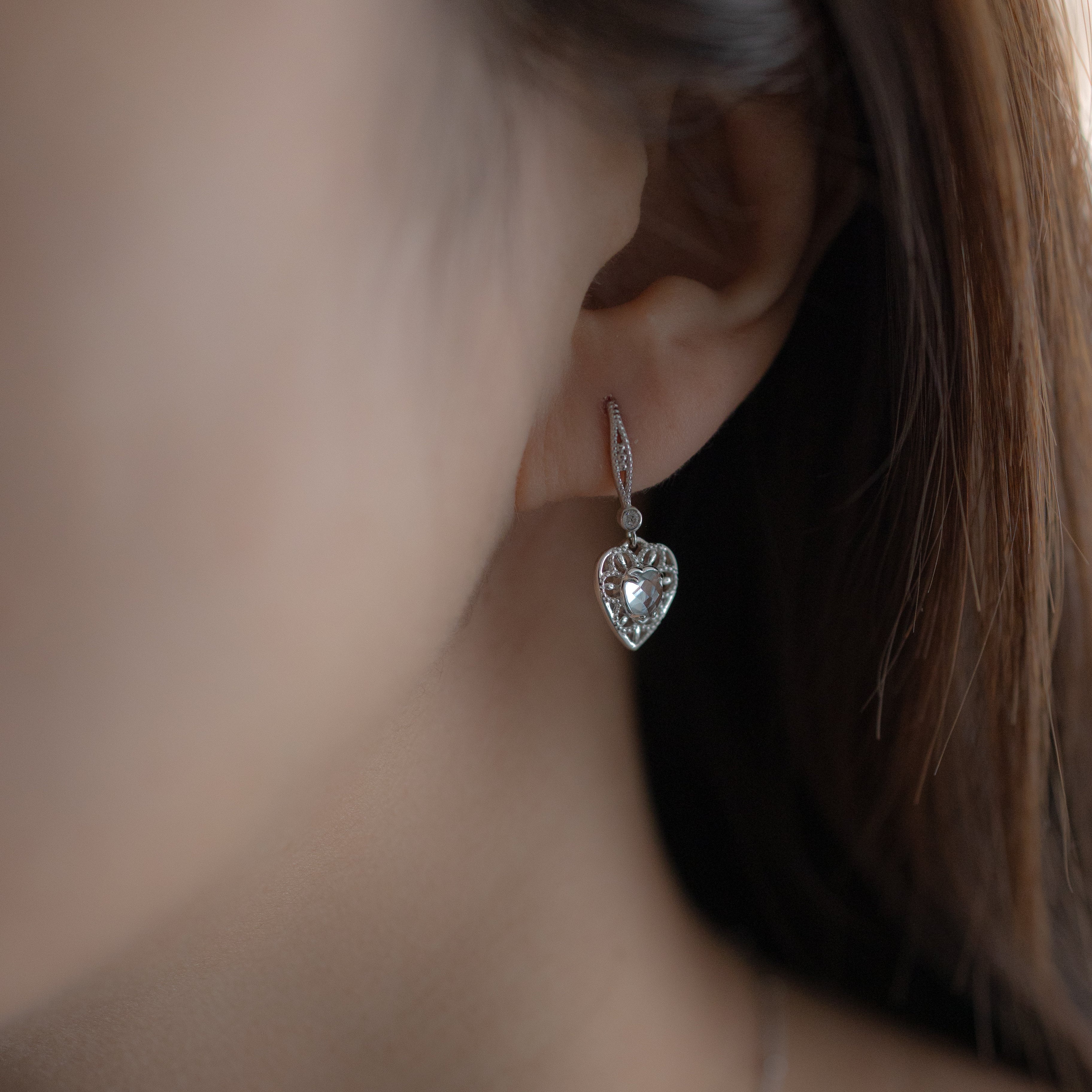 THE AQUA LACE HEART SILVER EARRINGS