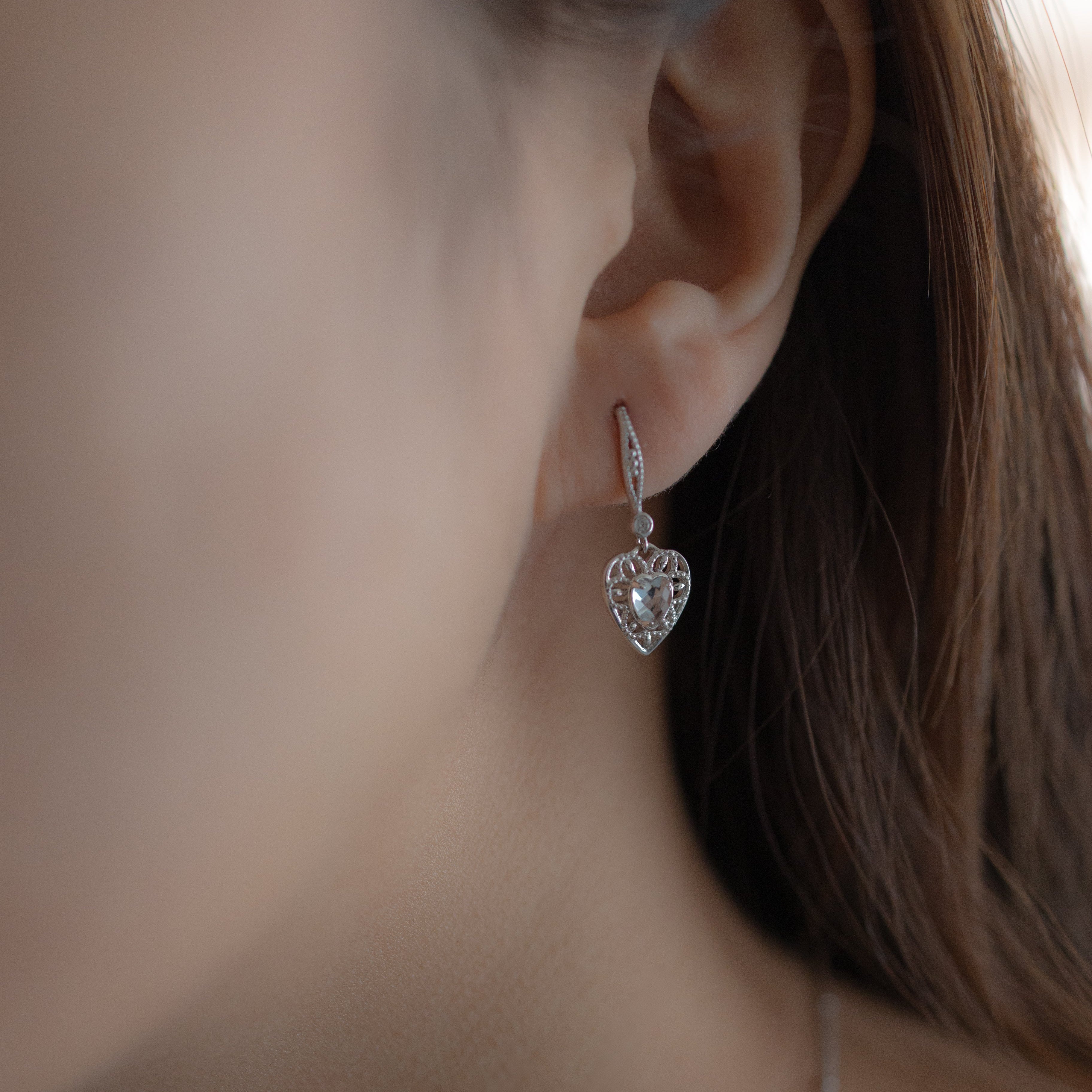 THE AQUA LACE HEART SILVER EARRINGS