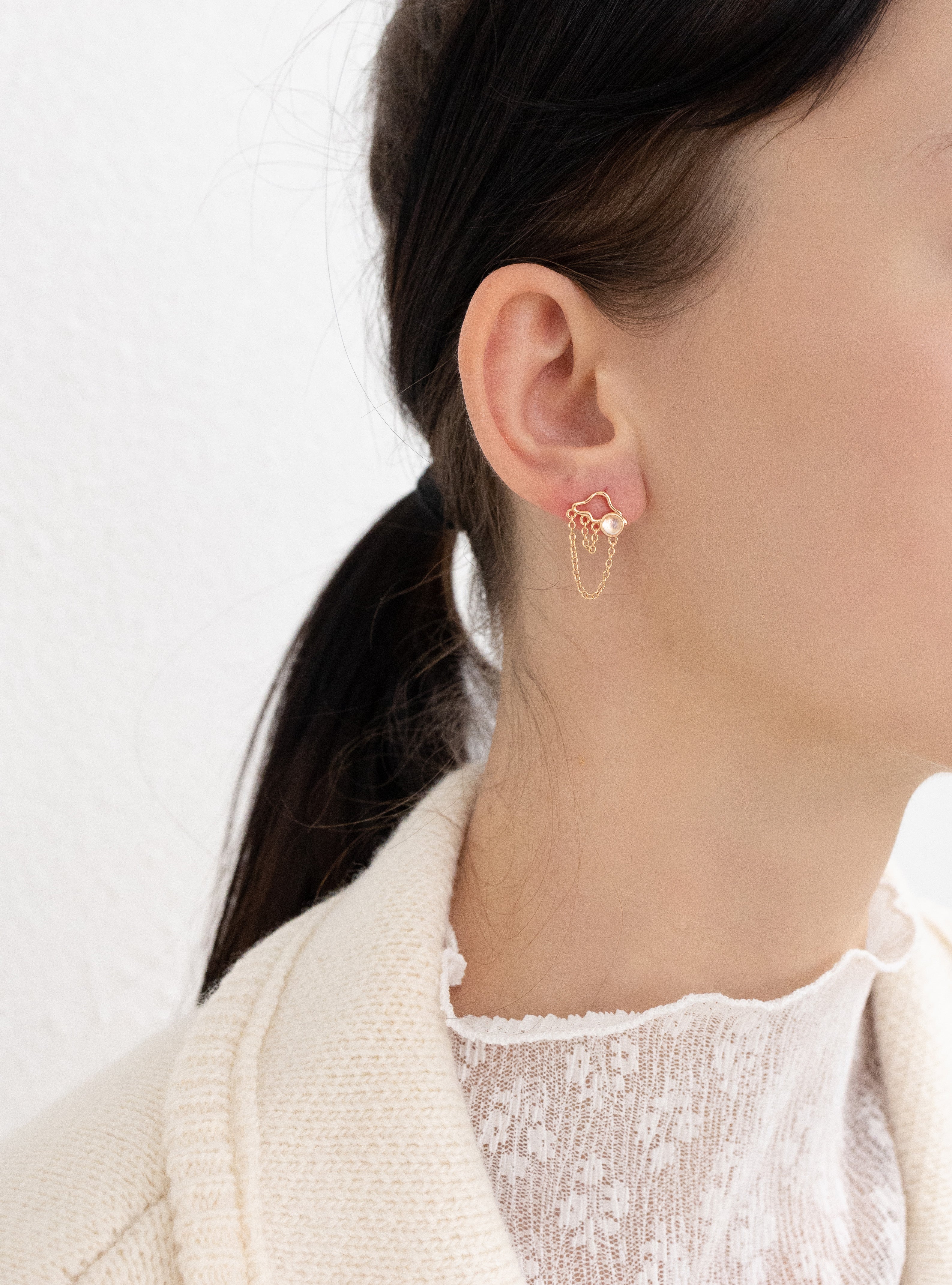 HOLLOW CLOUD EARRINGS - MOONSTONE