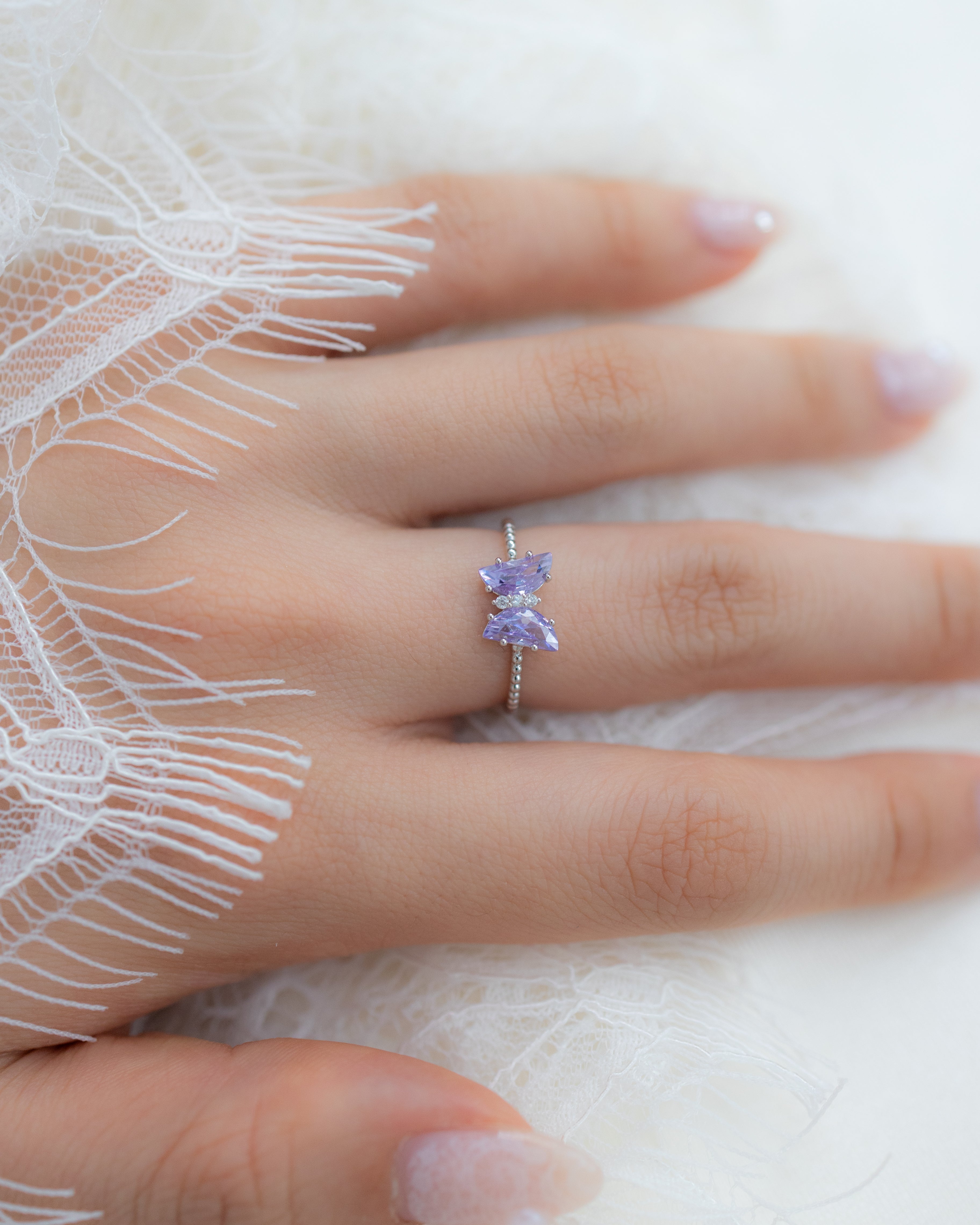 BUTTERFLY ADJUSTABLE SILVER RING - PURPLE