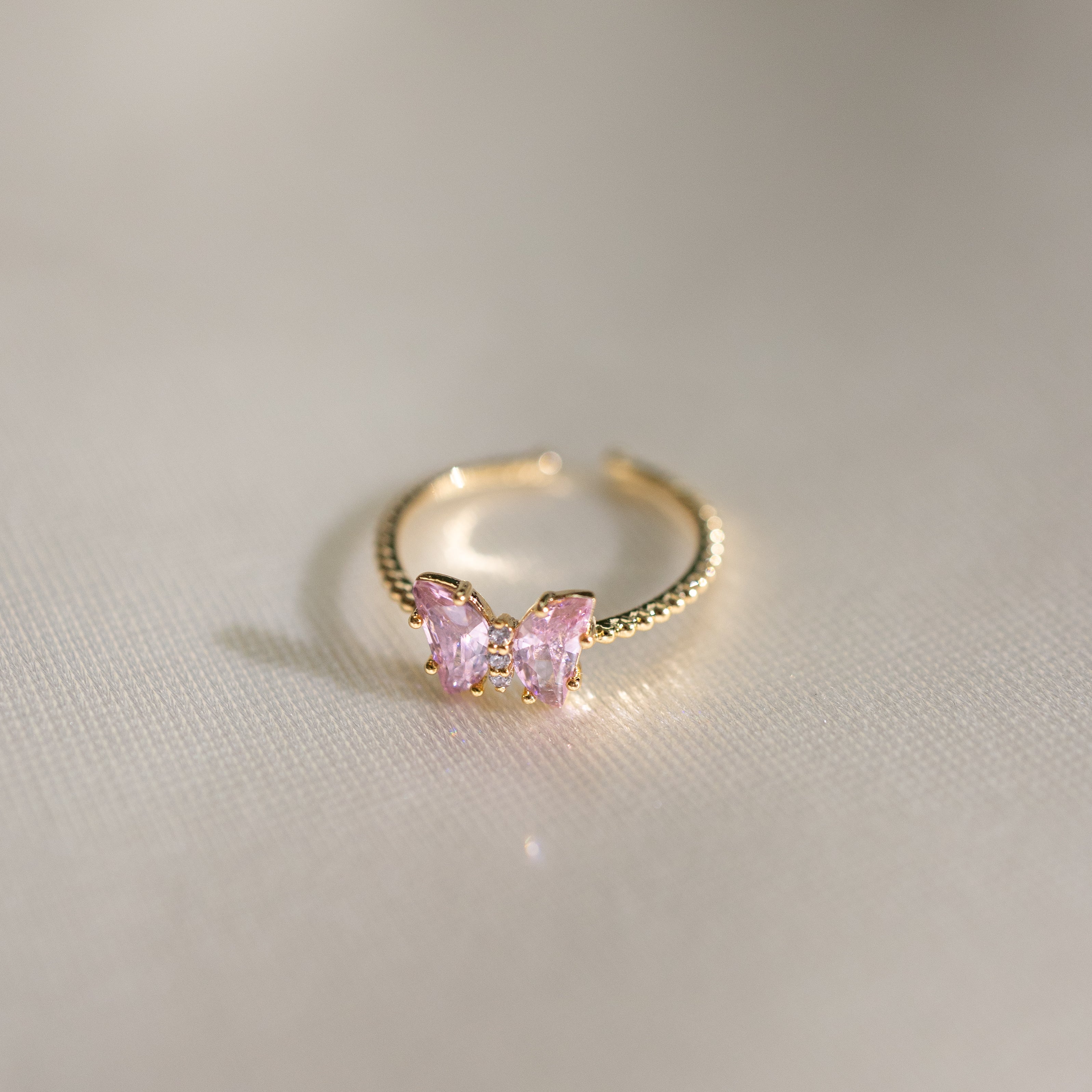 BUTTERFLY ADJUSTABLE RING - PINK