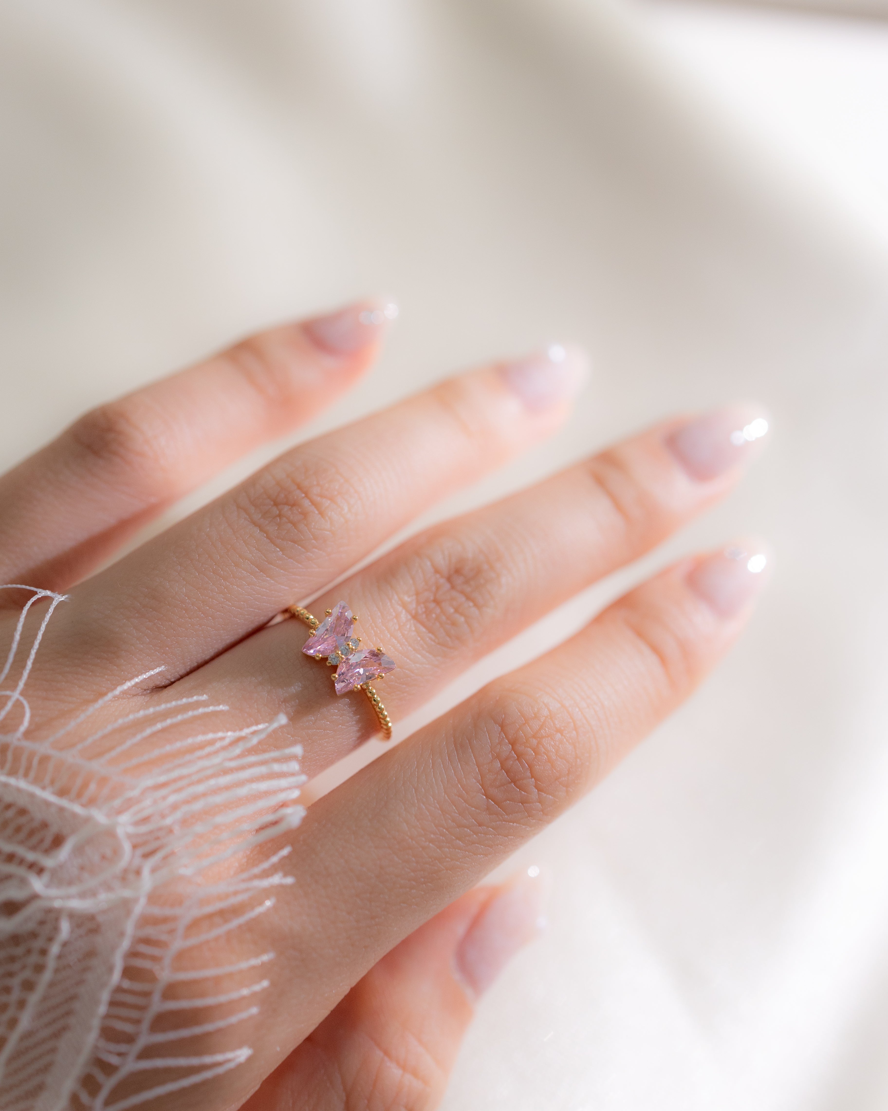 BUTTERFLY ADJUSTABLE RING - PINK