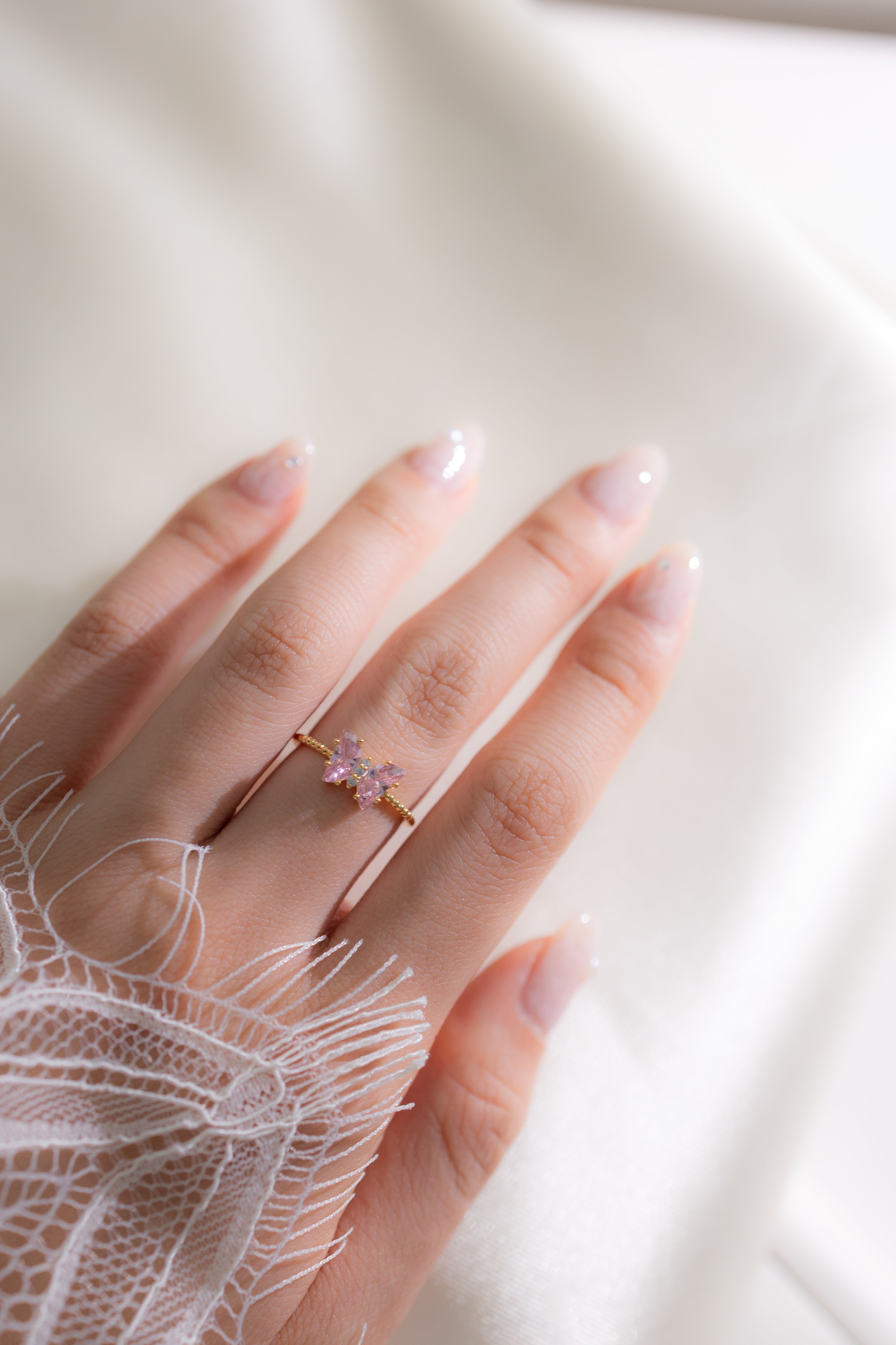 BUTTERFLY ADJUSTABLE RING - PINK