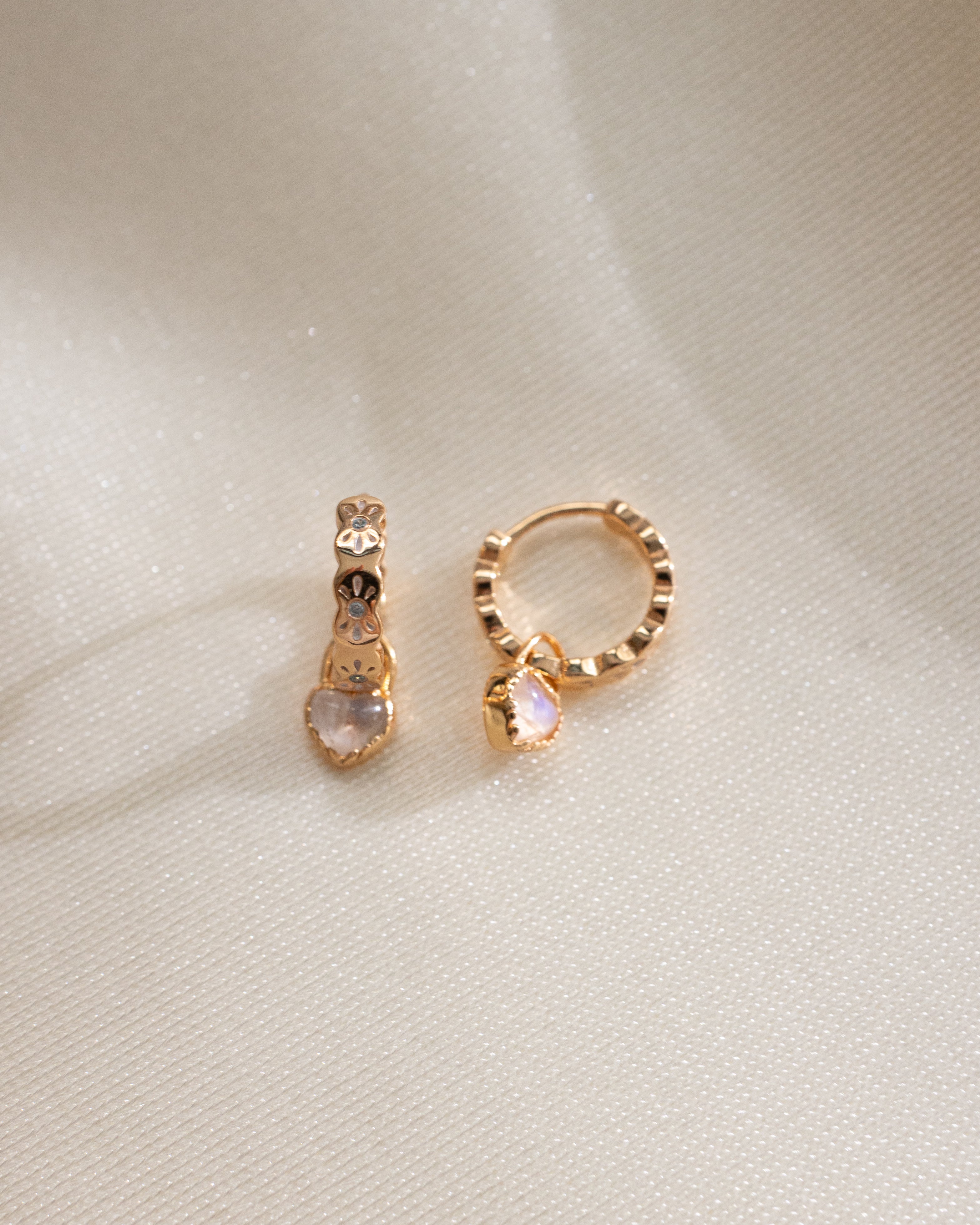 THE SCALLOP HOOPS WITH MINI LOVE LOCK EARRINGS - MOONSTONE