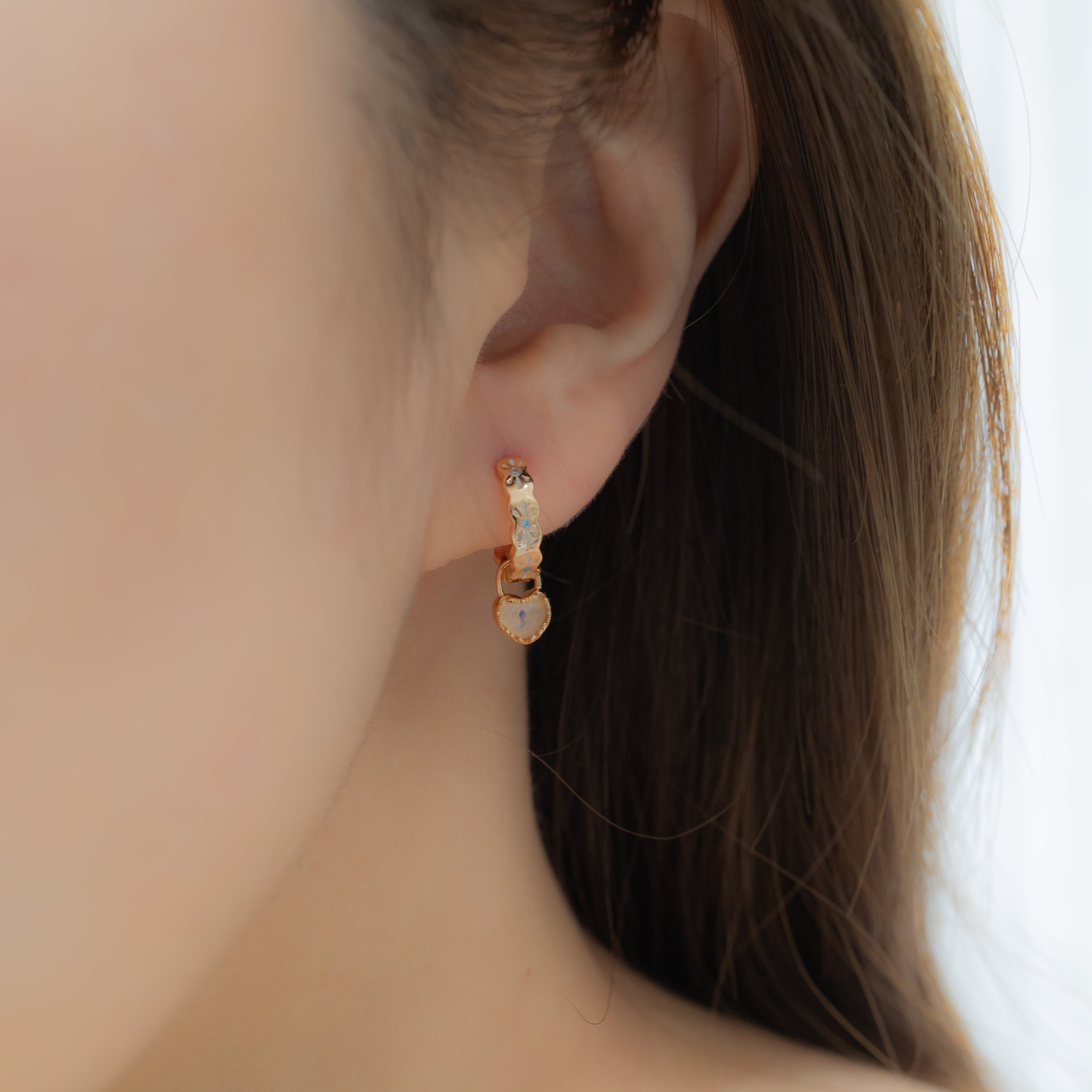 THE SCALLOP HOOPS WITH MINI LOVE LOCK EARRINGS - MOONSTONE
