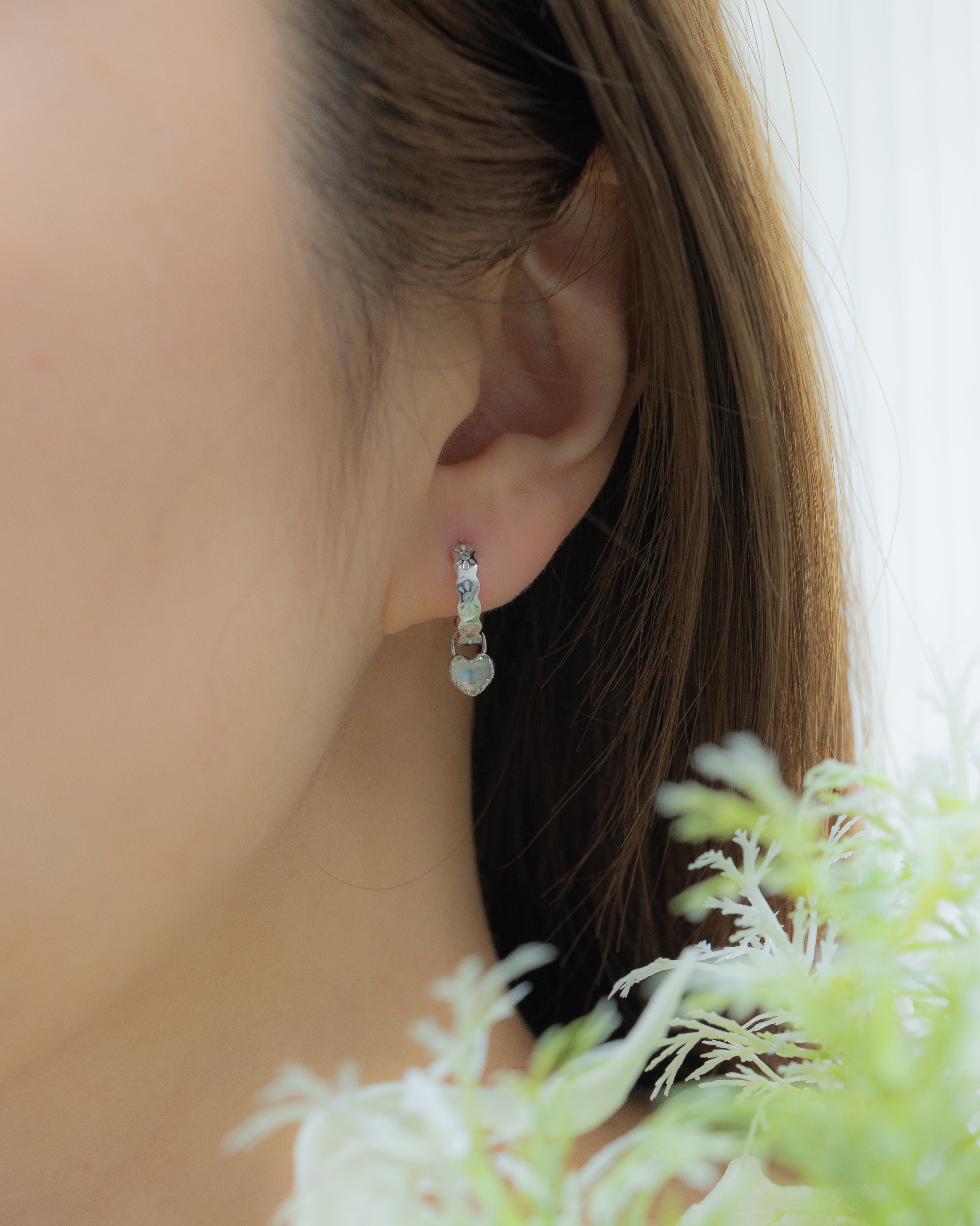 THE SCALLOP HOOPS WITH MINI LOVE LOCK SILVER EARRINGS - MOONSTONE