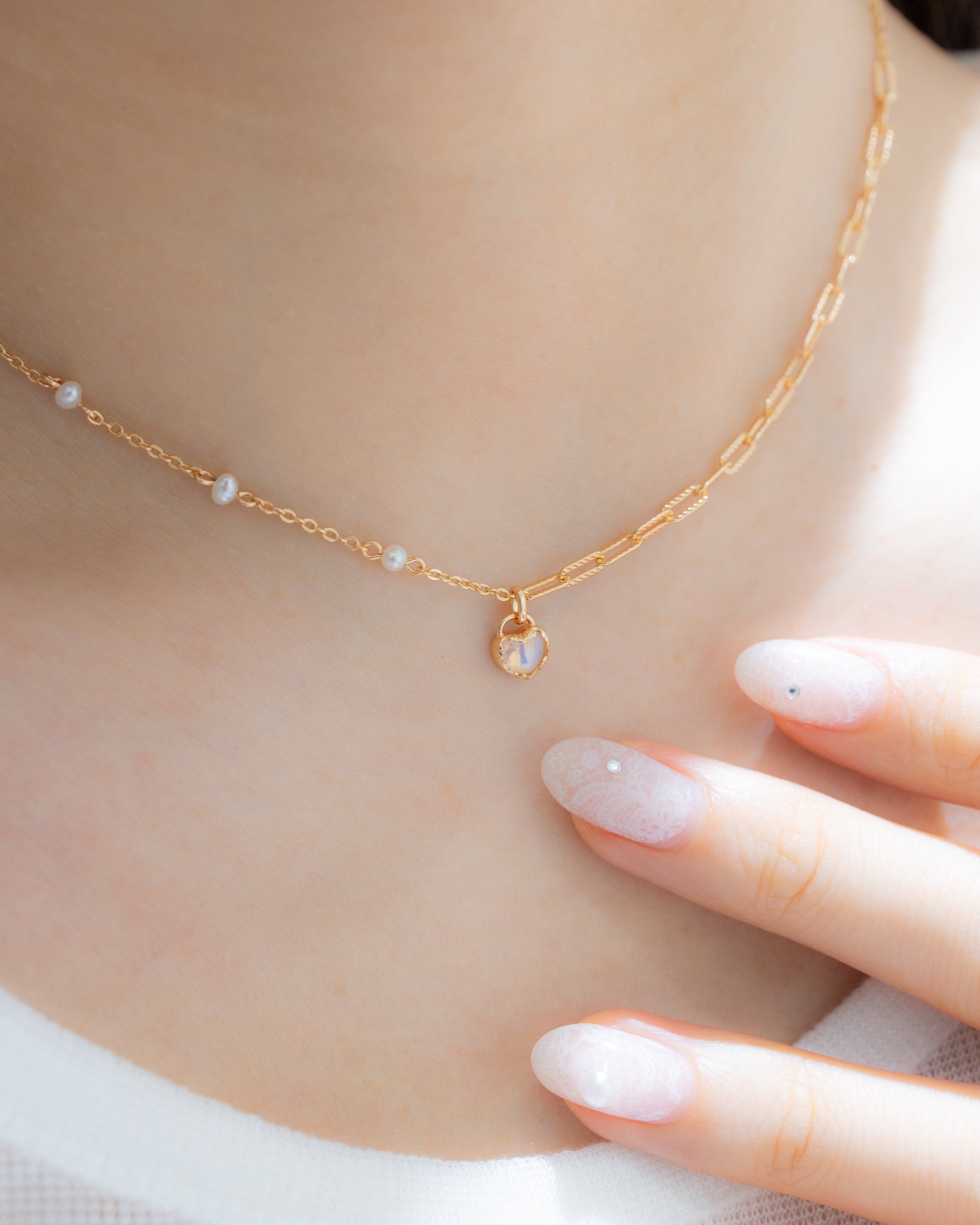 MINI LOVE LOCK NECKLACE - MOONSTONE & PEARLS