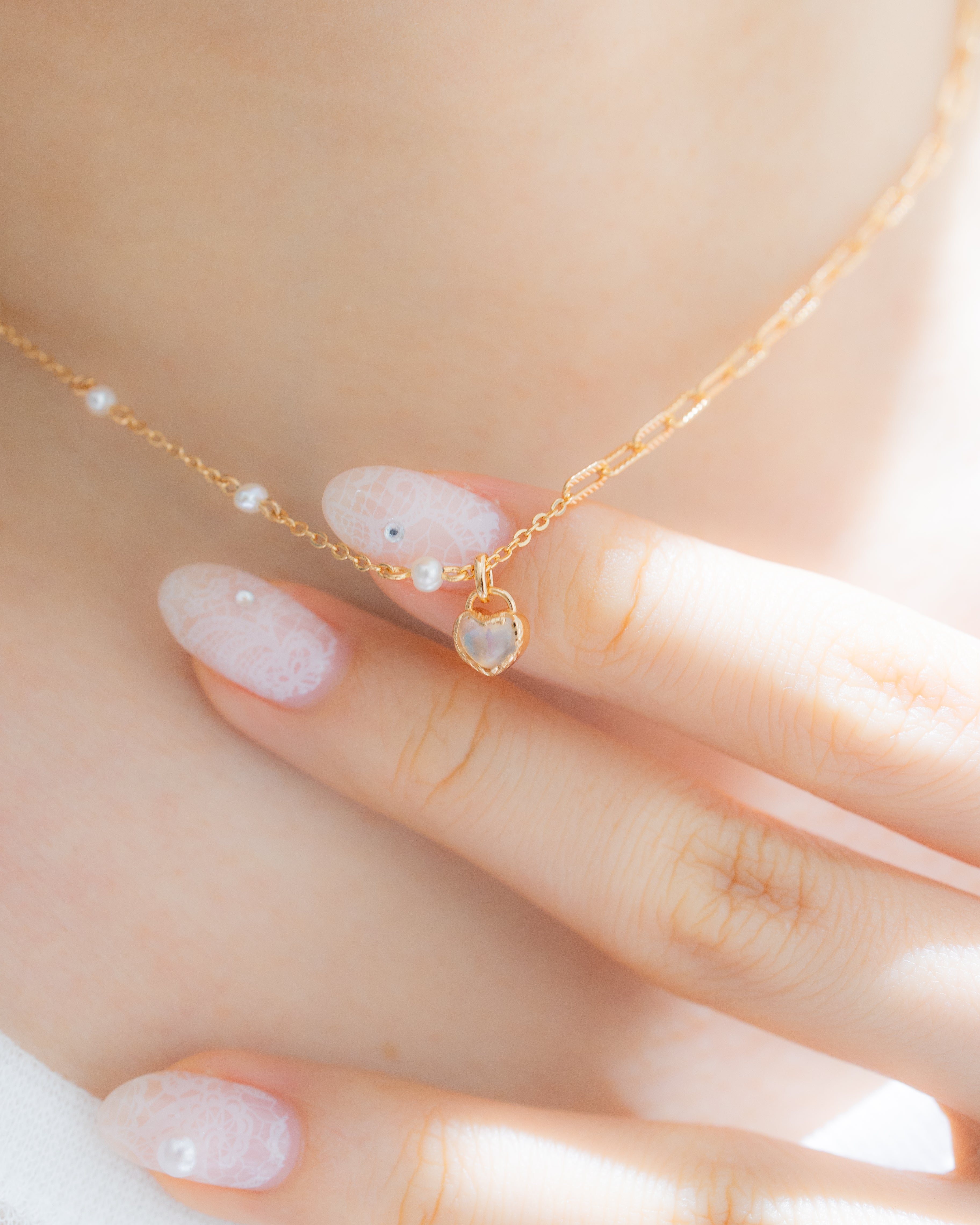 MINI LOVE LOCK NECKLACE - MOONSTONE & PEARLS