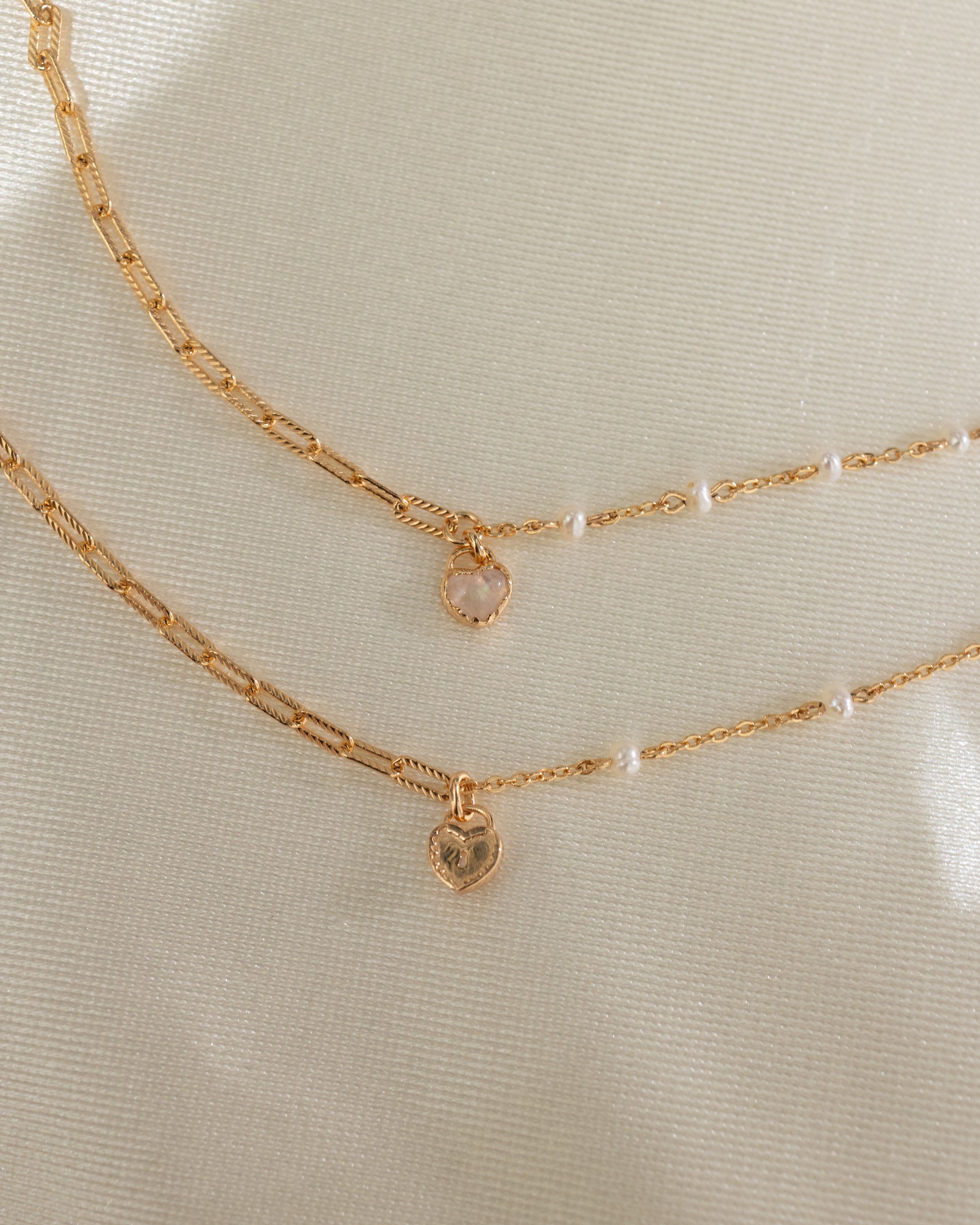 MINI LOVE LOCK NECKLACE - MOONSTONE & PEARLS