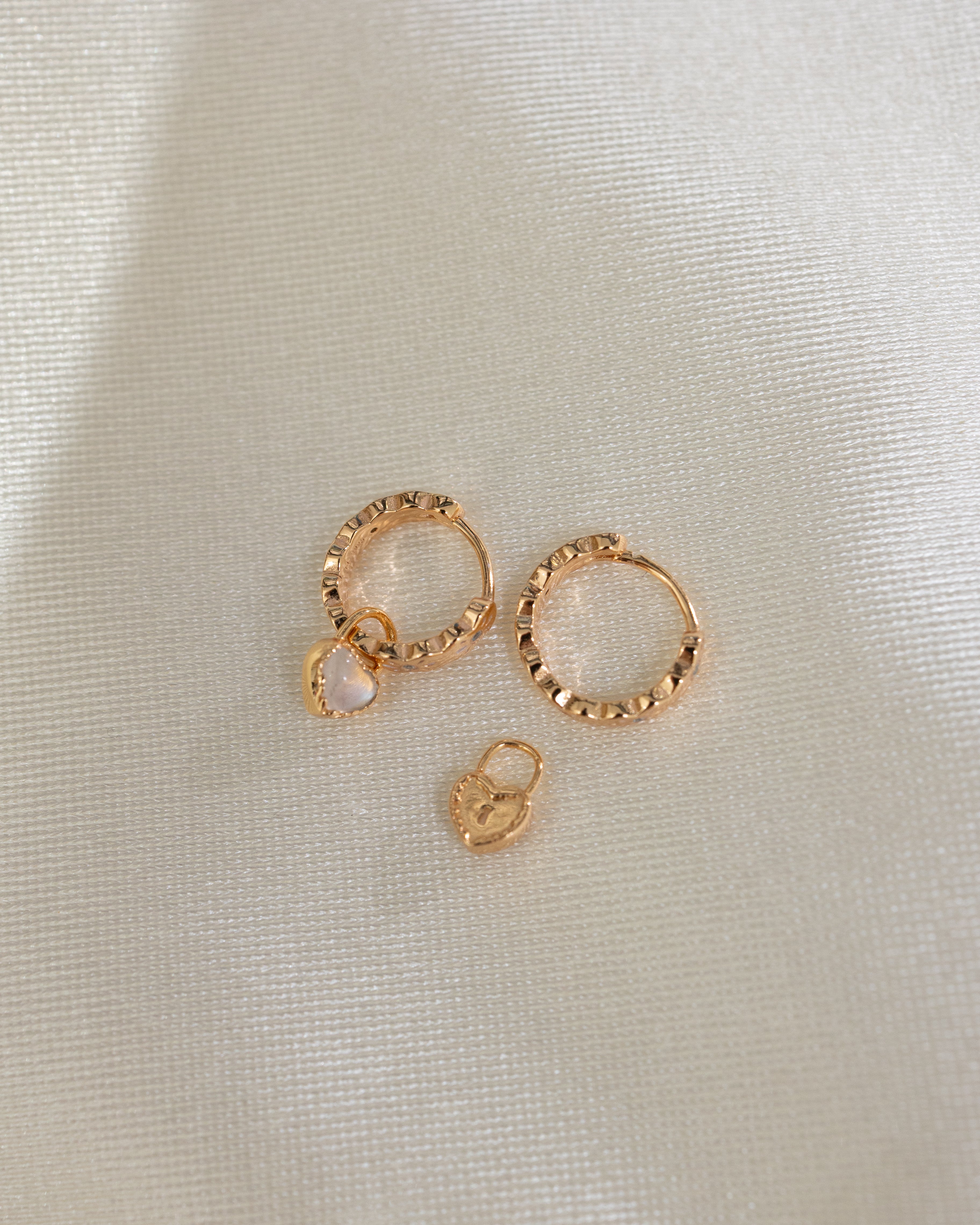 THE SCALLOP HOOPS WITH MINI LOVE LOCK EARRINGS - MOONSTONE