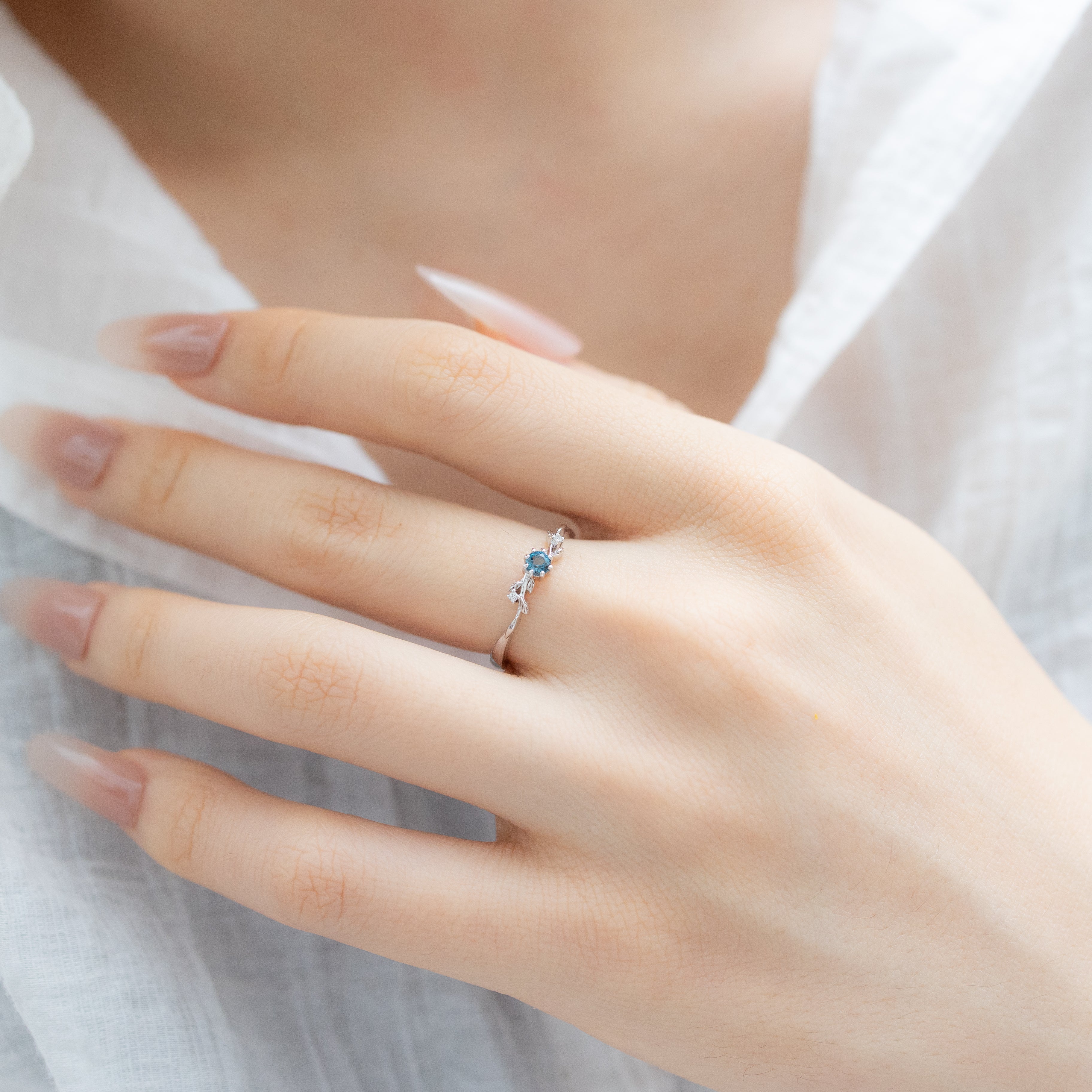 CHLOE DAINTY GARDEN SILVER RING - LONDON BLUE TOPAZ