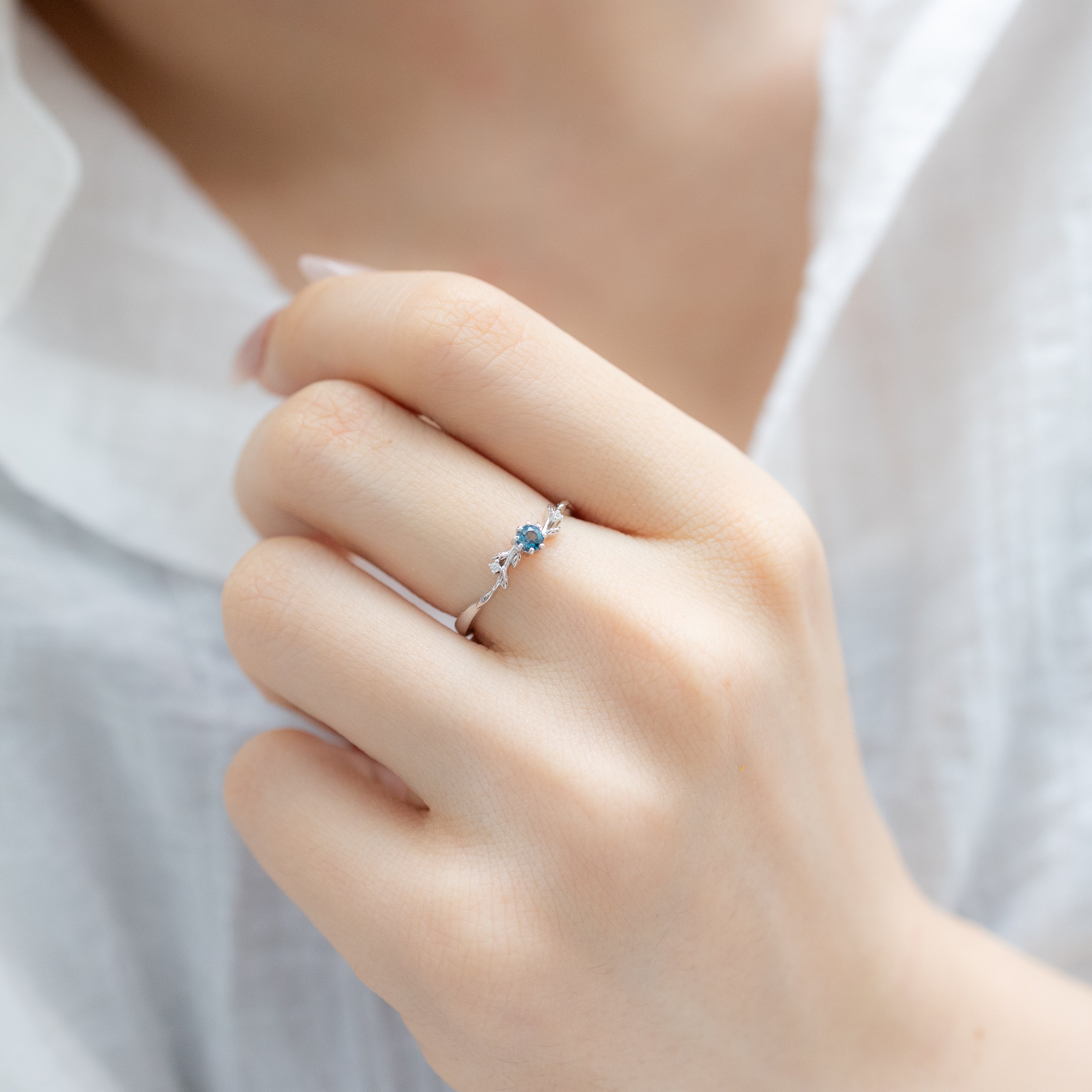 CHLOE DAINTY GARDEN SILVER RING - LONDON BLUE TOPAZ