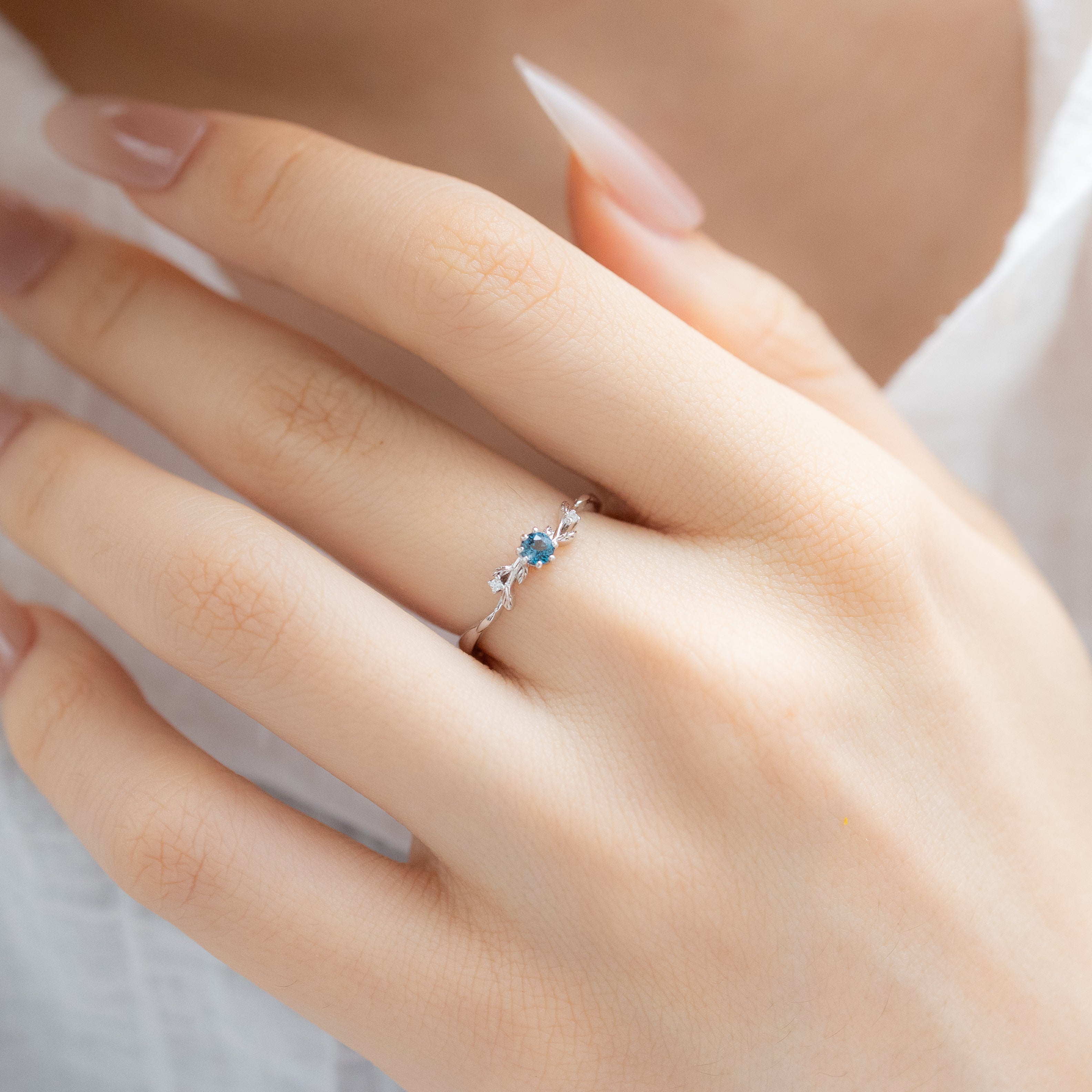 CHLOE DAINTY GARDEN SILVER RING - LONDON BLUE TOPAZ