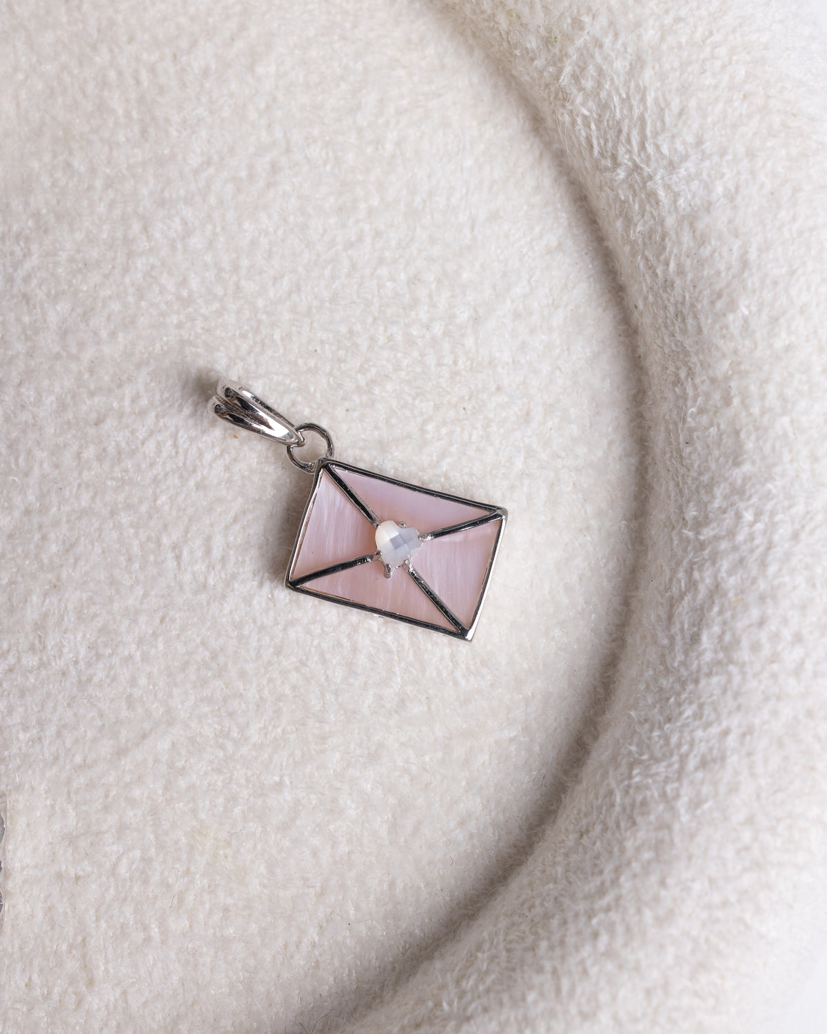 WROTE ME A LOVE LETTER SILVER CHARM - PINK MOTHER OF PEARL & MOTHER OF PEARL