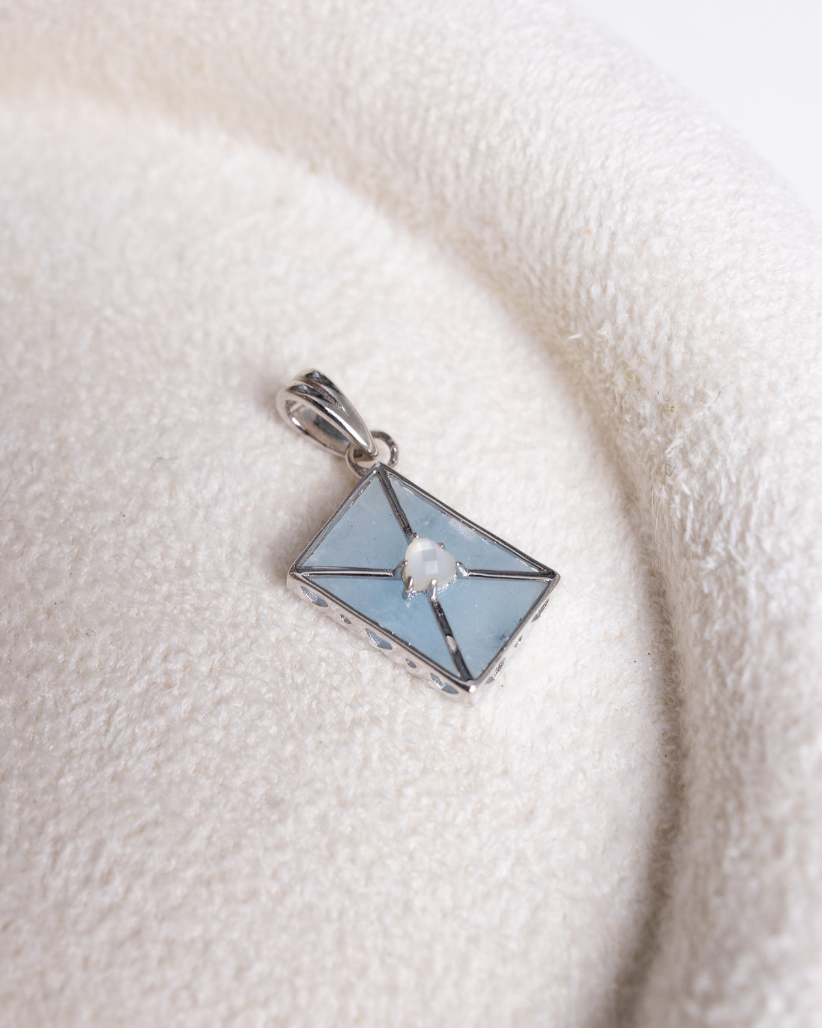 WROTE ME A LOVE LETTER SILVER CHARM - AQUAMARINE & PEARL