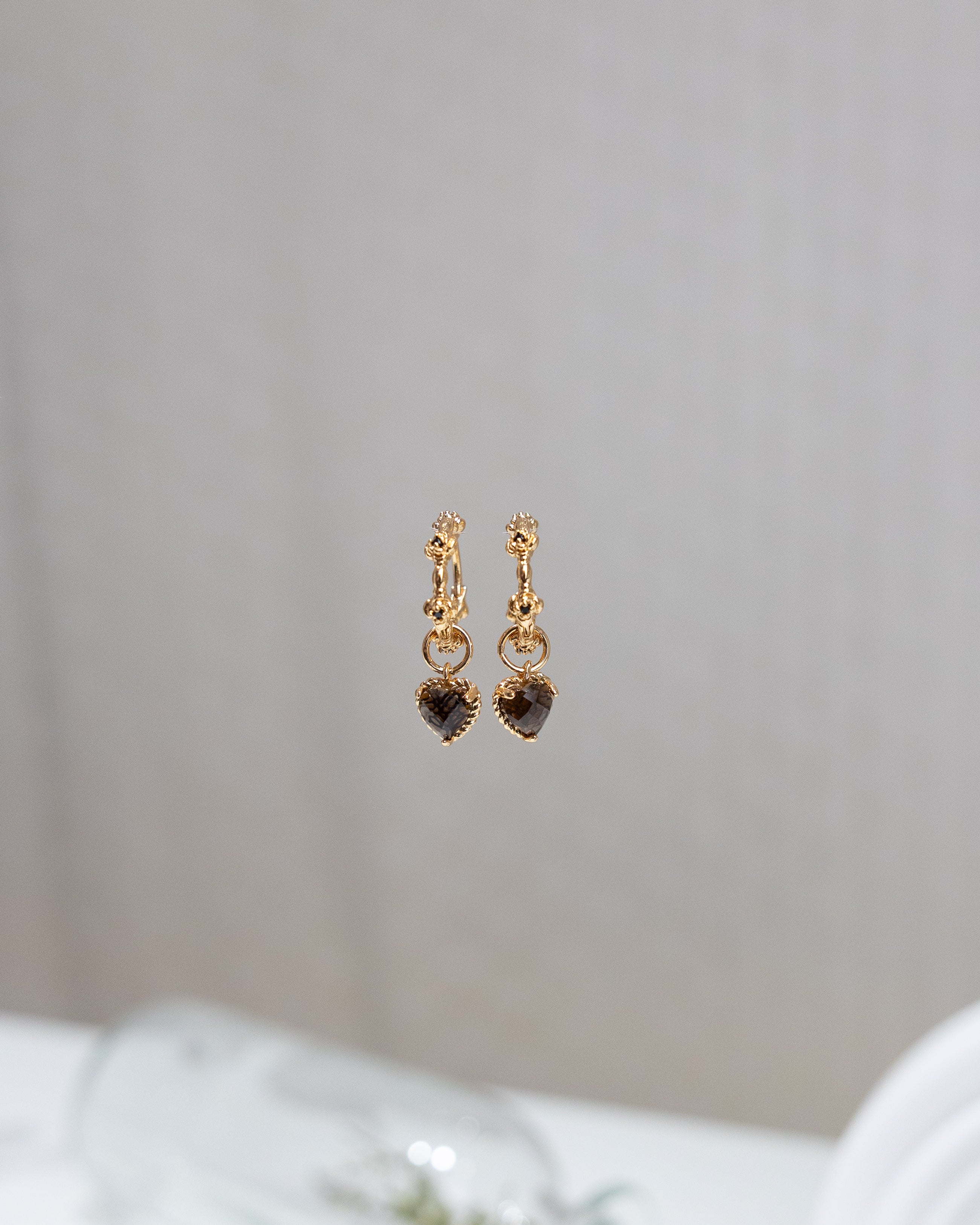 HEARTBEAT ROSE EAR HOOP - SMOKY QUARTZ