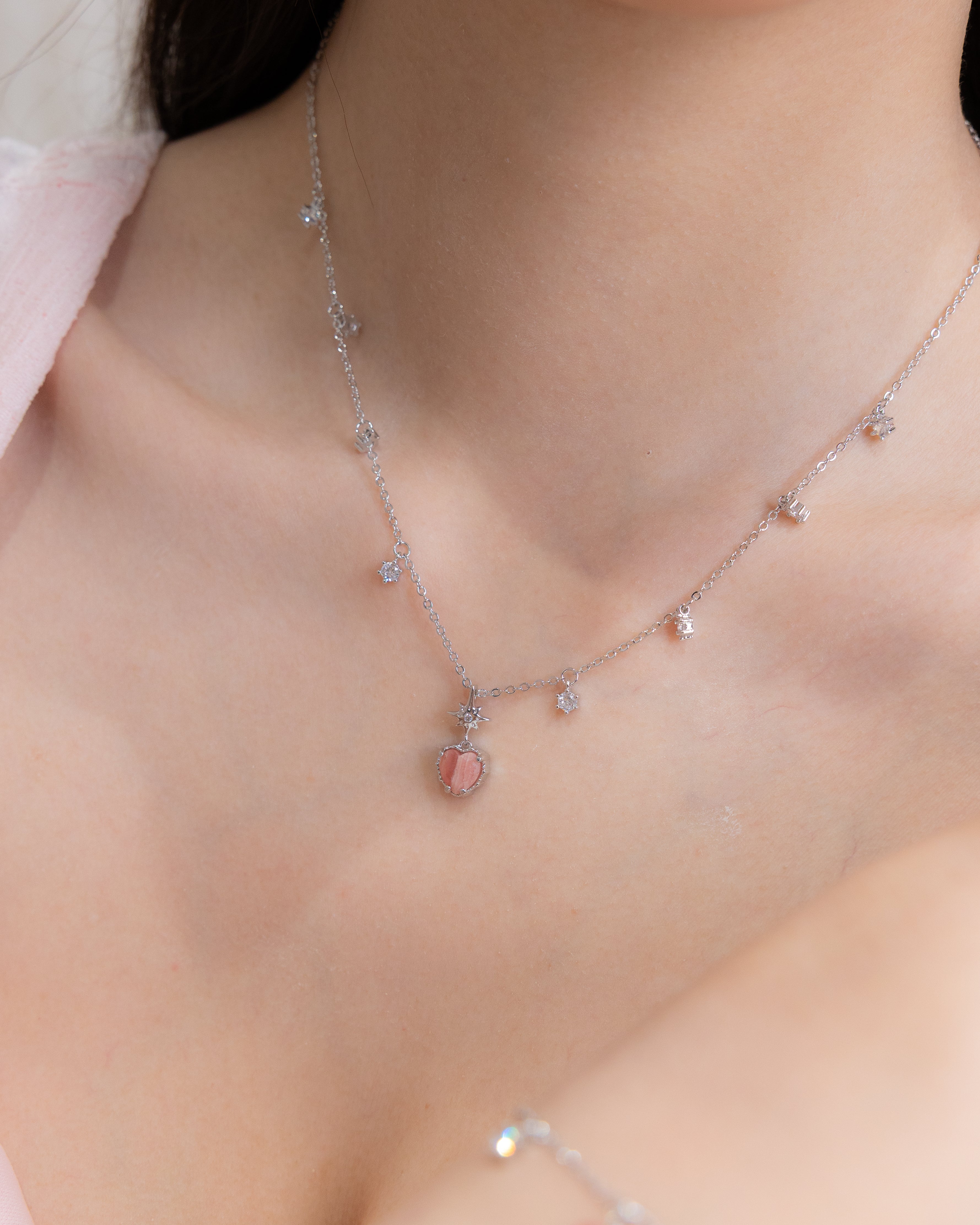 LOVE TWINKLE SILVER NECKLACE - RHODOCHROSITE