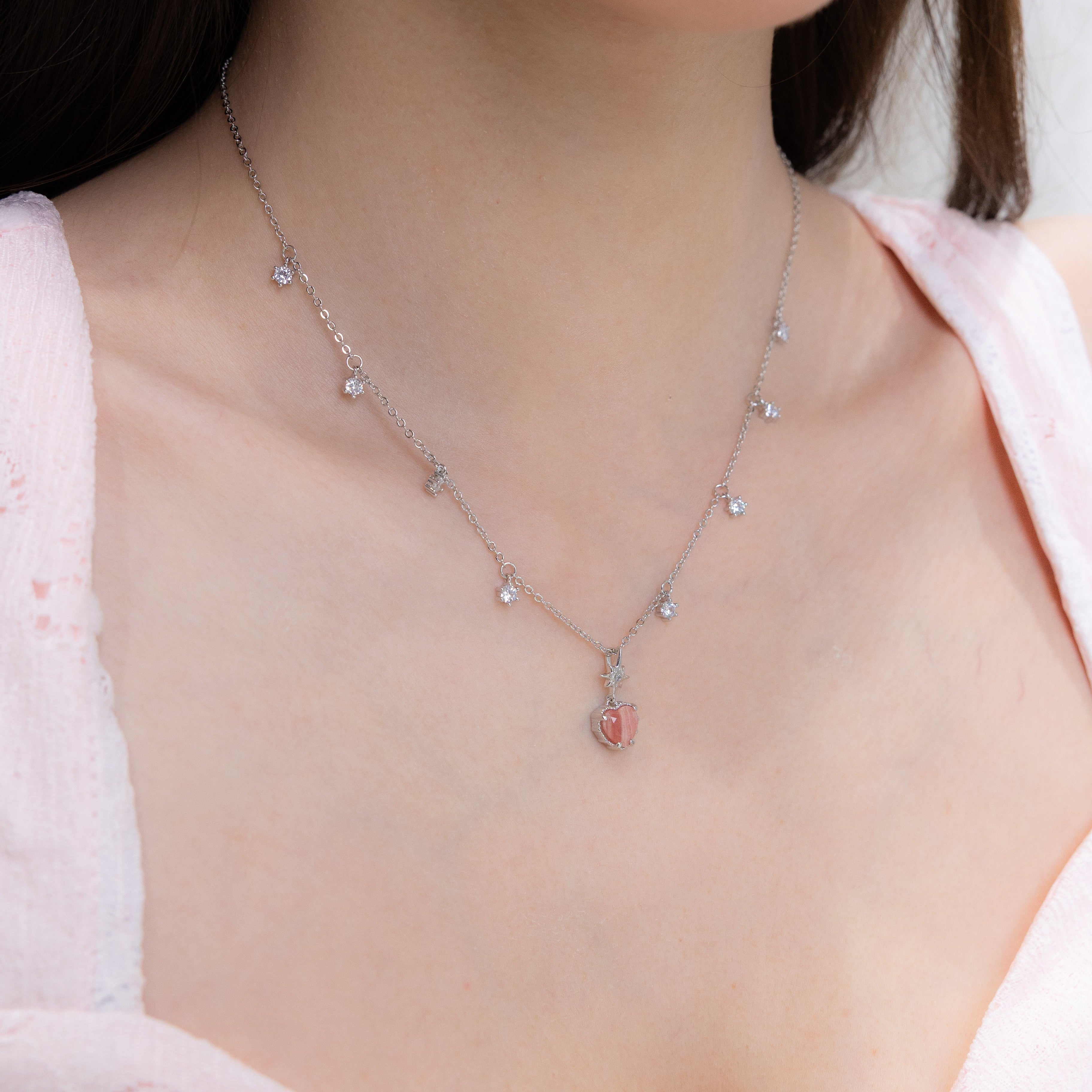 LOVE TWINKLE SILVER NECKLACE - RHODOCHROSITE