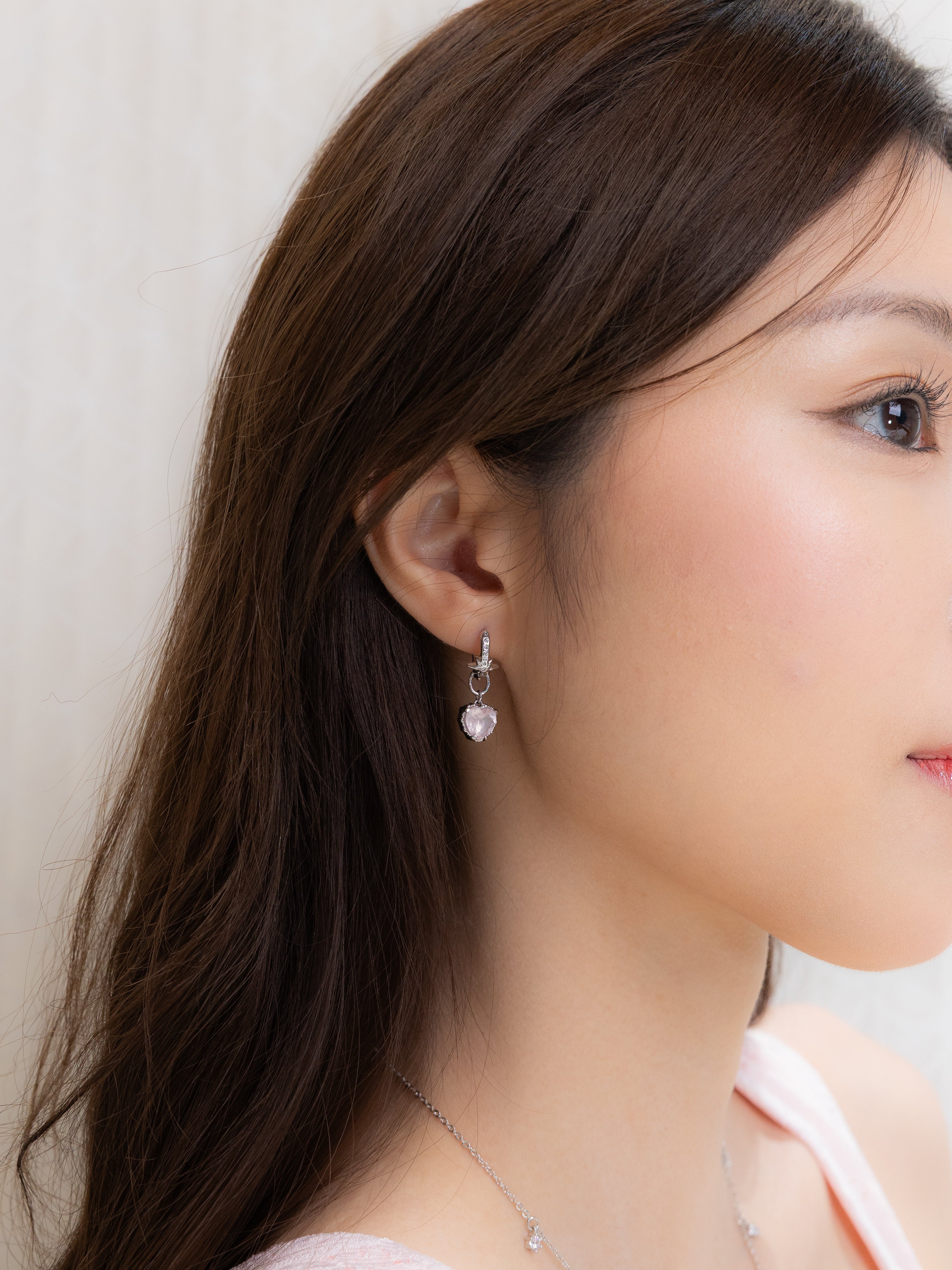 PINKY TWINKLE SILVER EARRINGS - ROSE QUARTZ