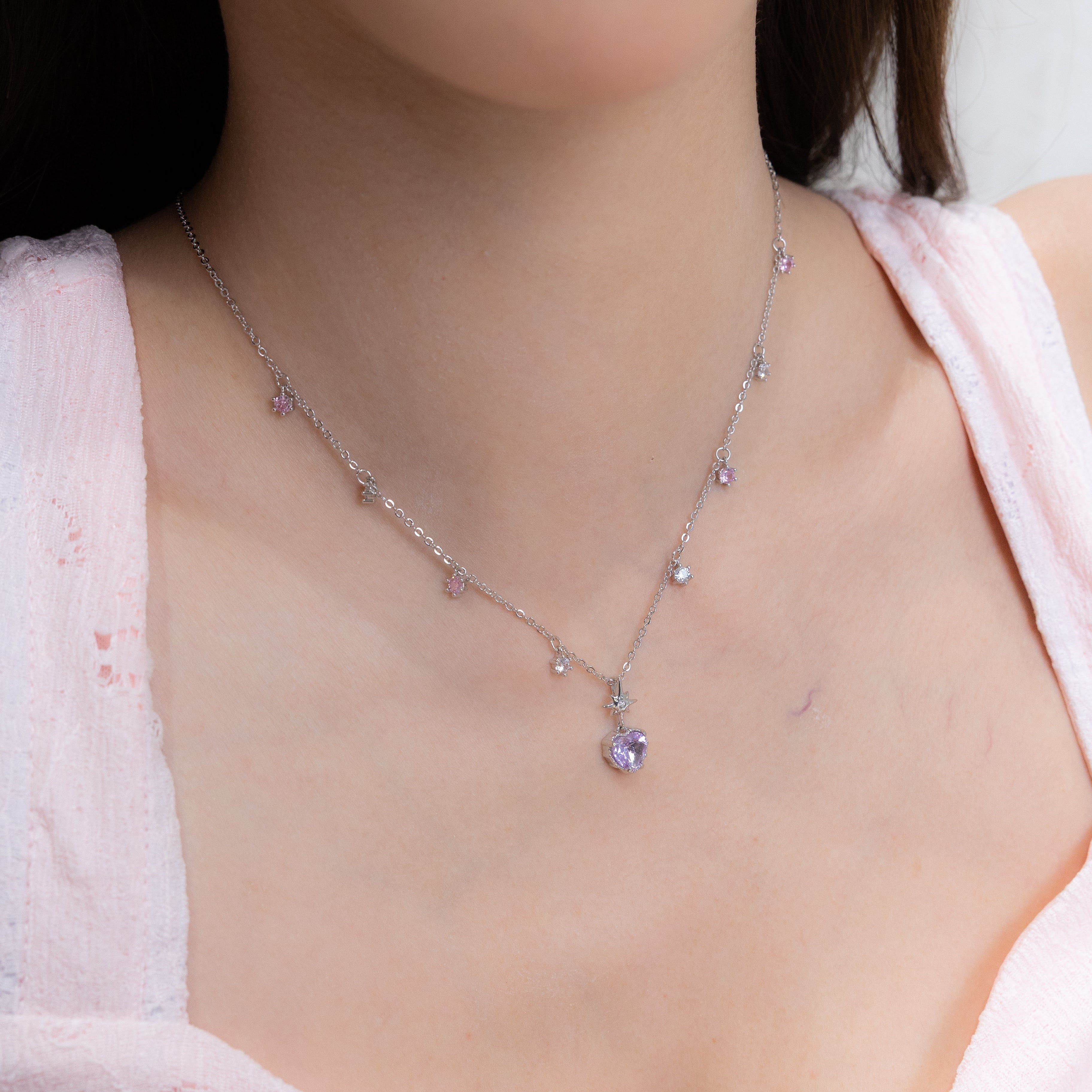 LAVENDER TWINKLE SILVER NECKLACE - LAVENDER
