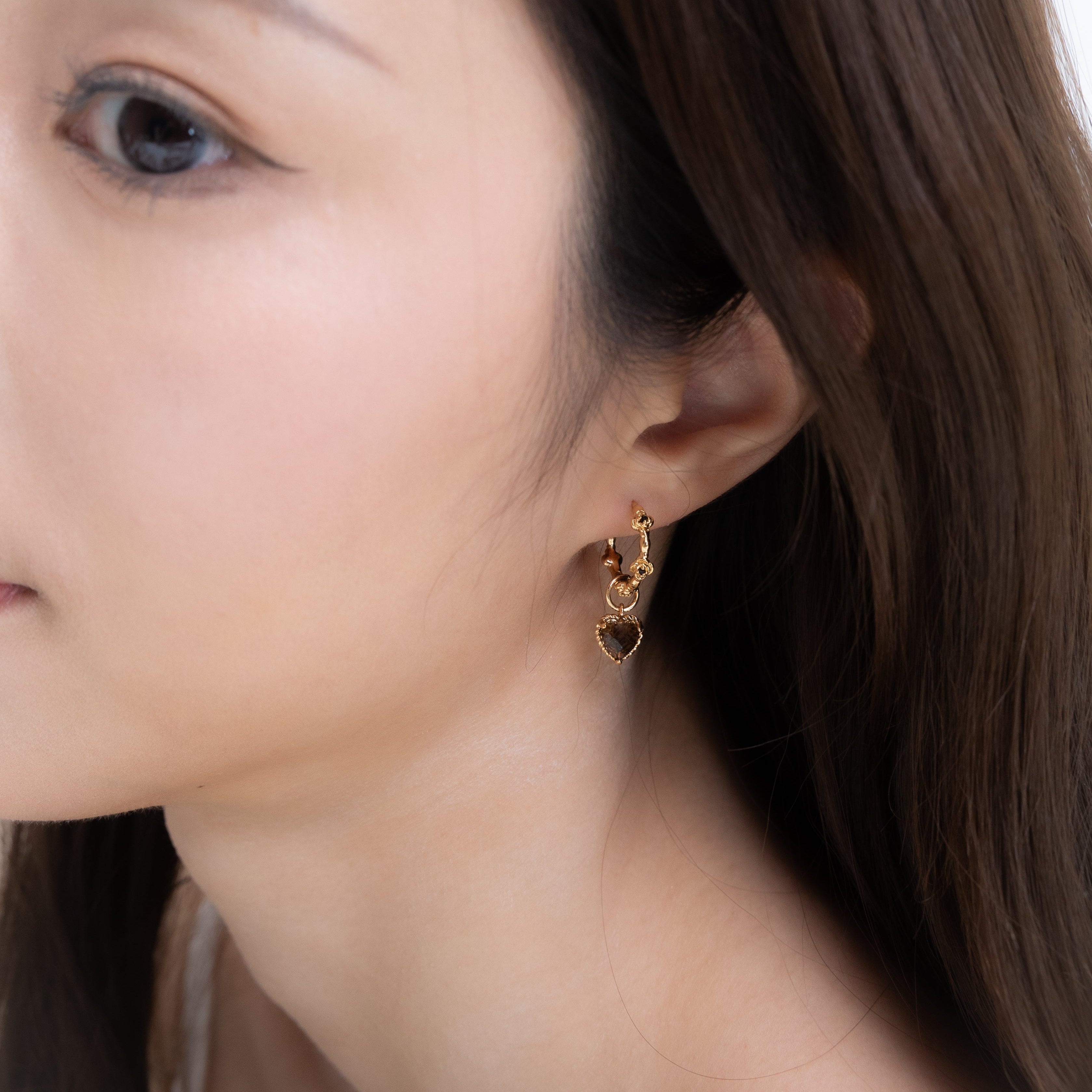 HEARTBEAT ROSE EAR HOOP - SMOKY QUARTZ