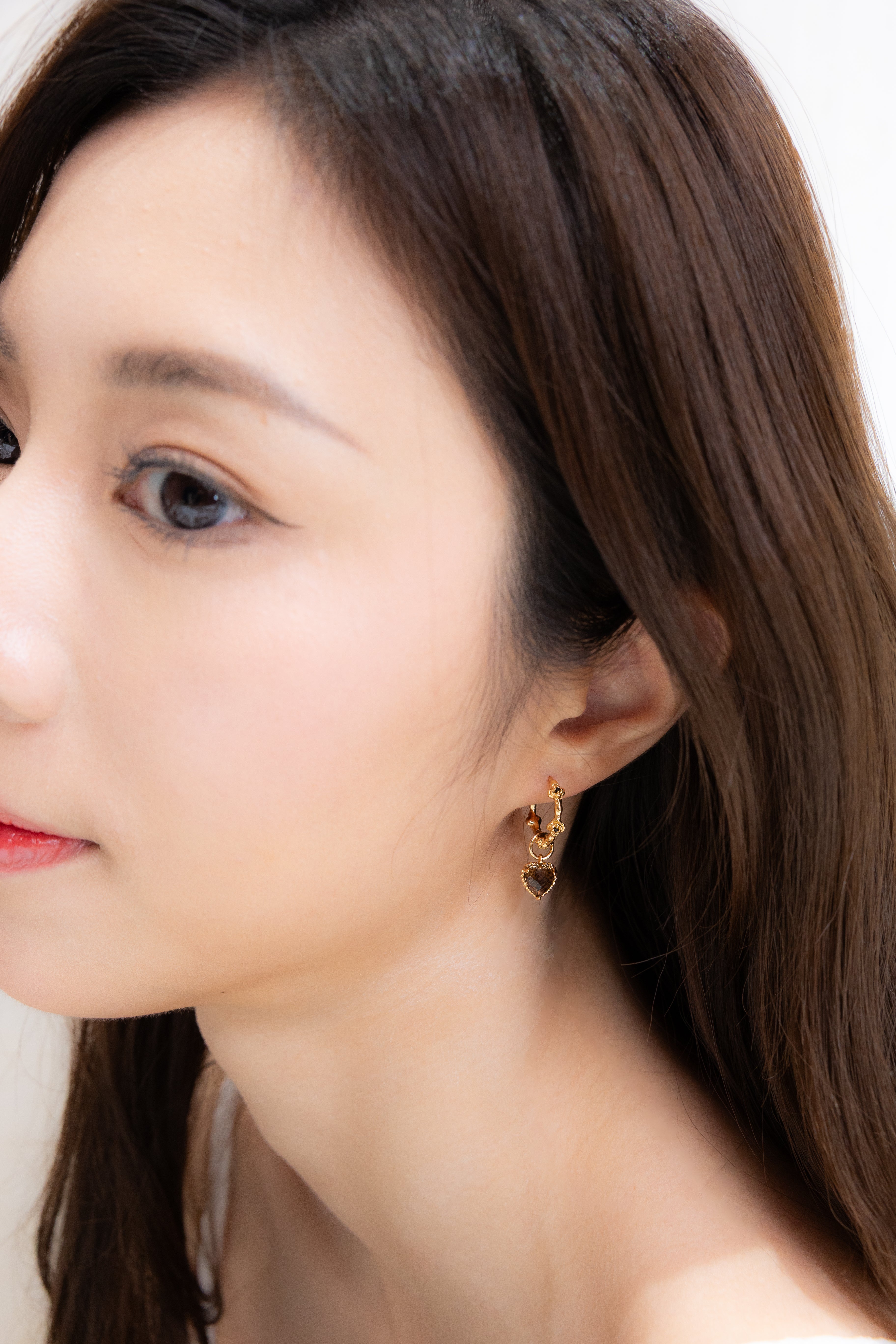 HEARTBEAT ROSE EAR HOOP - SMOKY QUARTZ