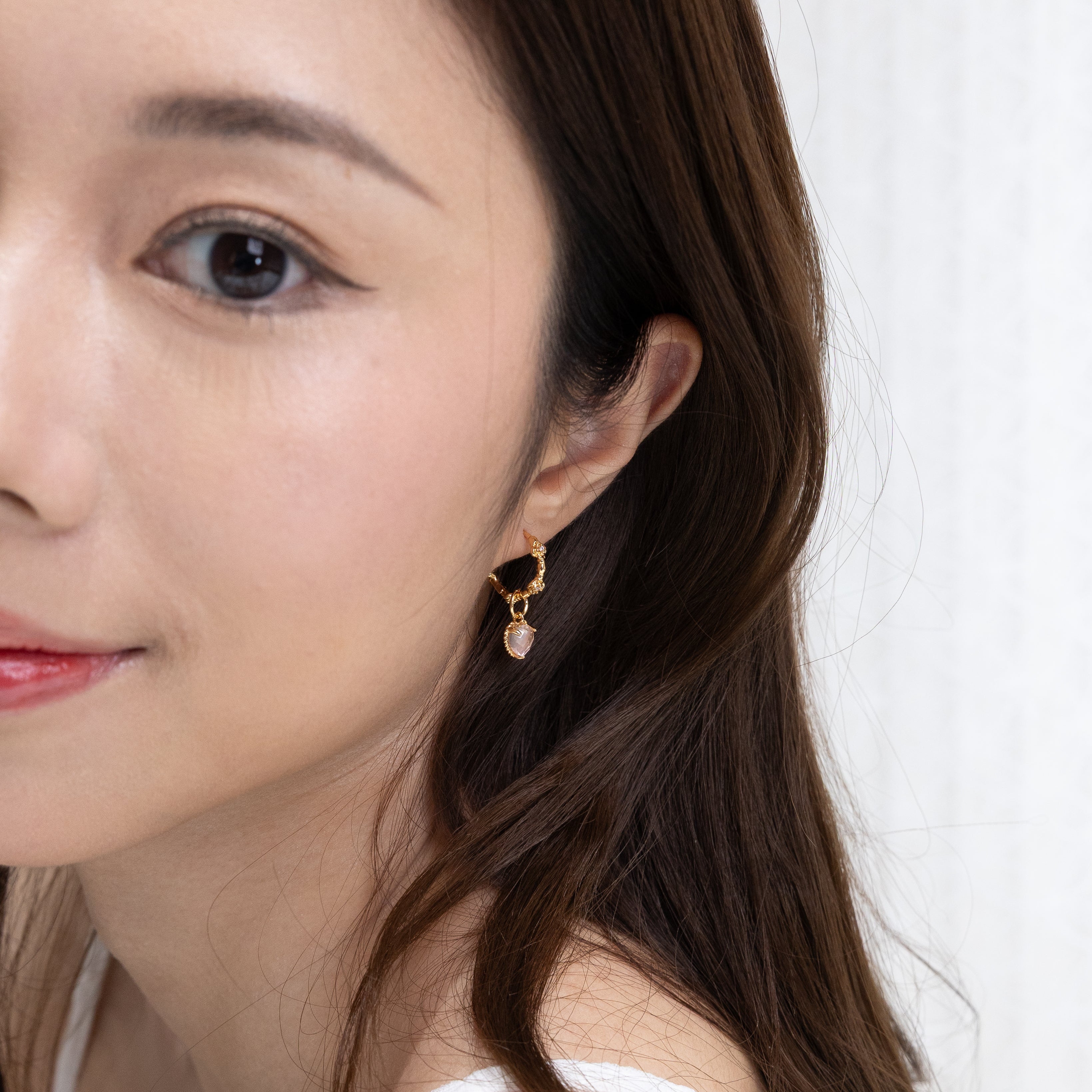 HEARTBEAT PINK ROSE EAR HOOP - ROSE QUARTZ