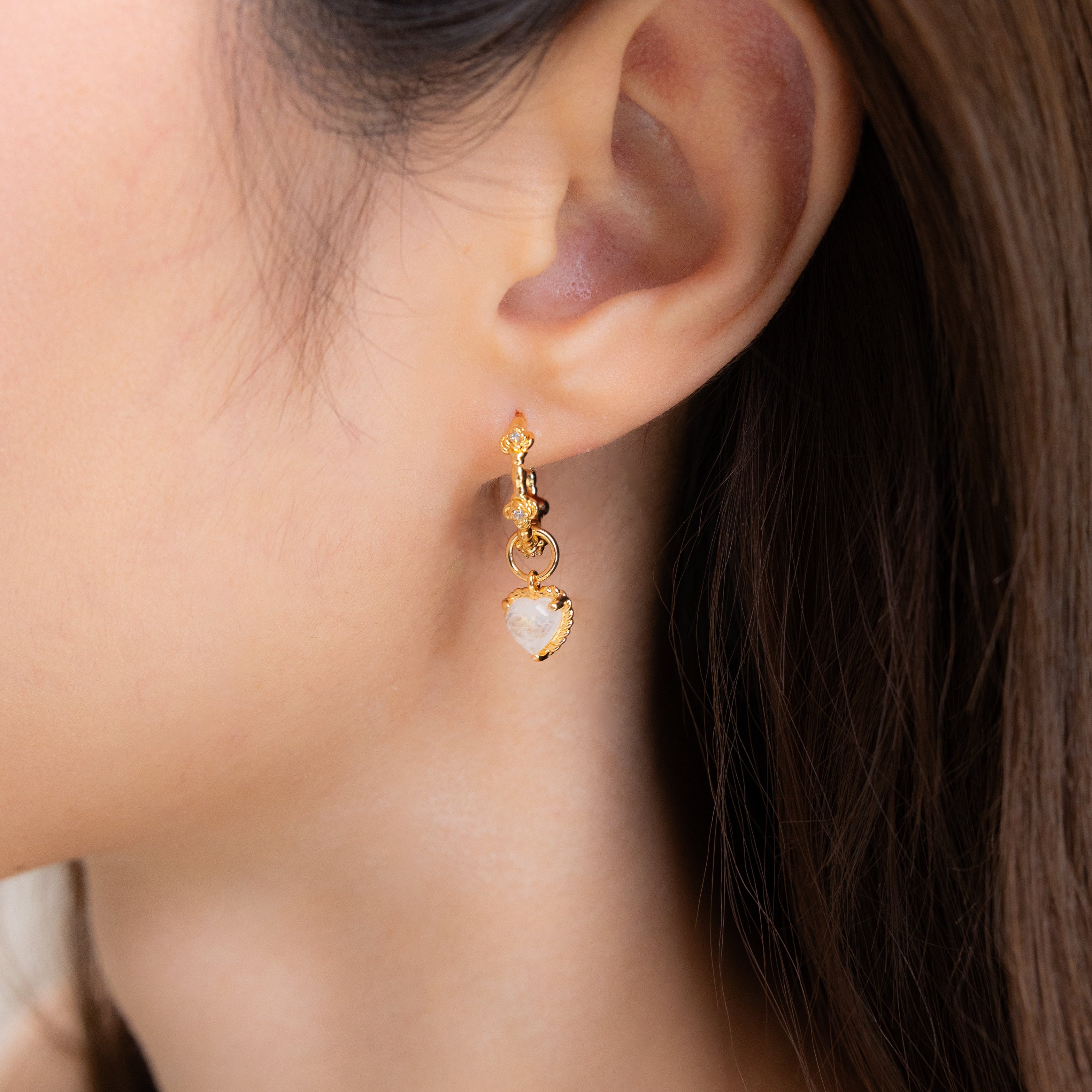 HEARTBEAT ROSE EAR HOOP - MOONSTONE