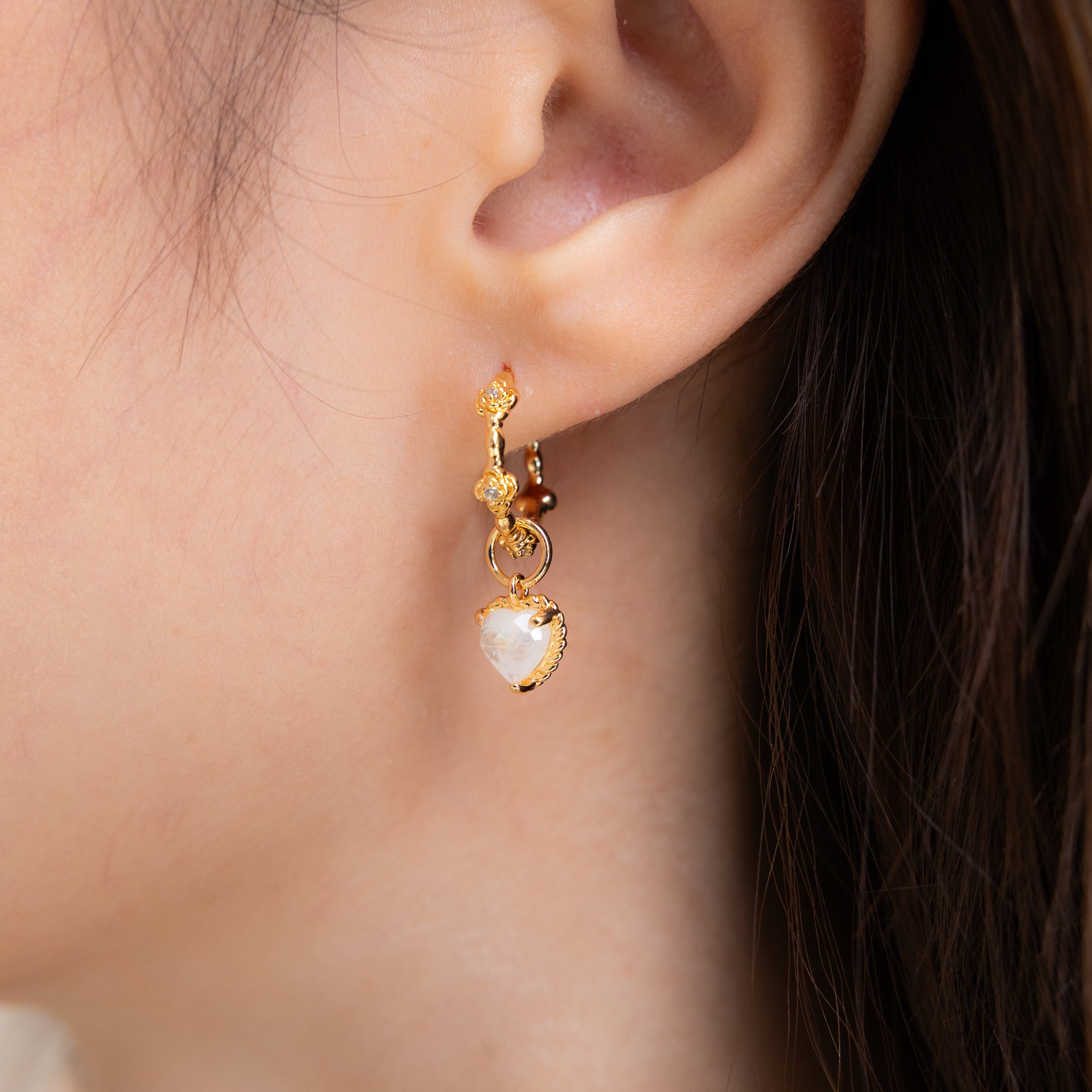 HEARTBEAT ROSE EAR HOOP - MOONSTONE