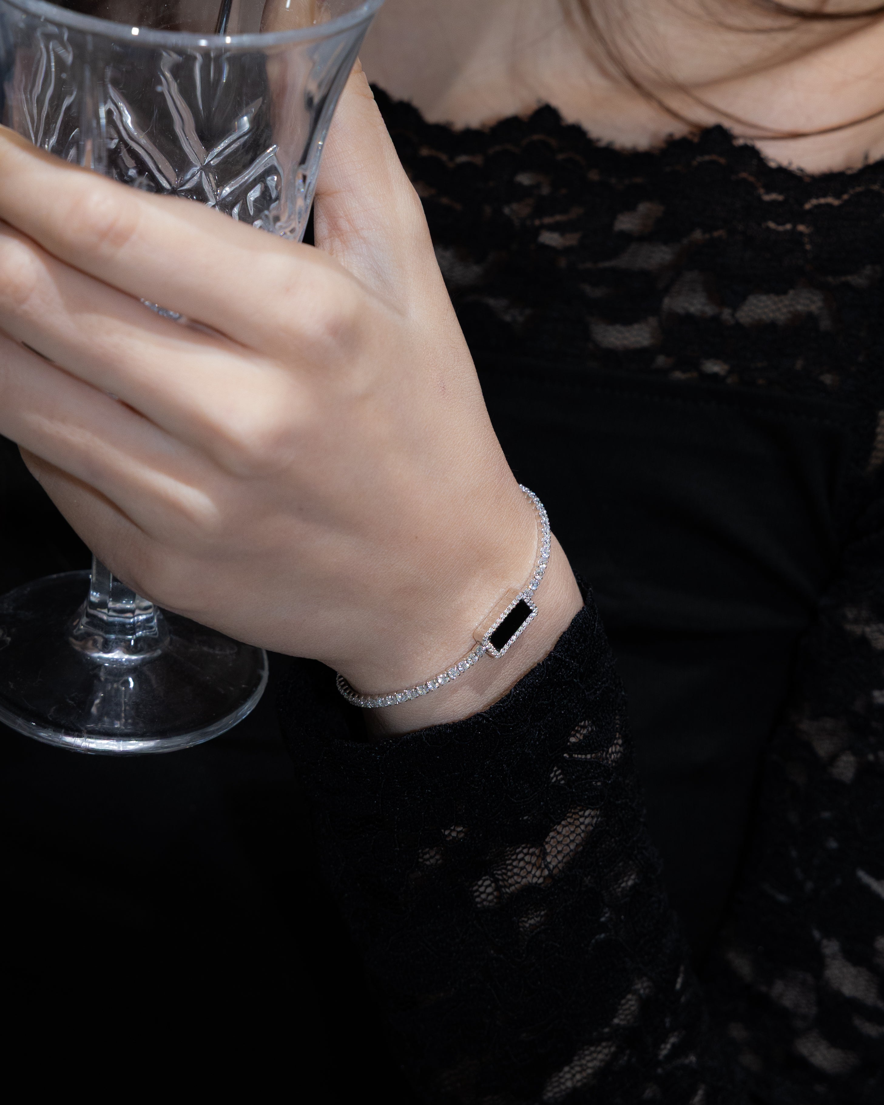 ART DECOR 2.0 SILVER TENNIS BRACELET - OBSIDIAN