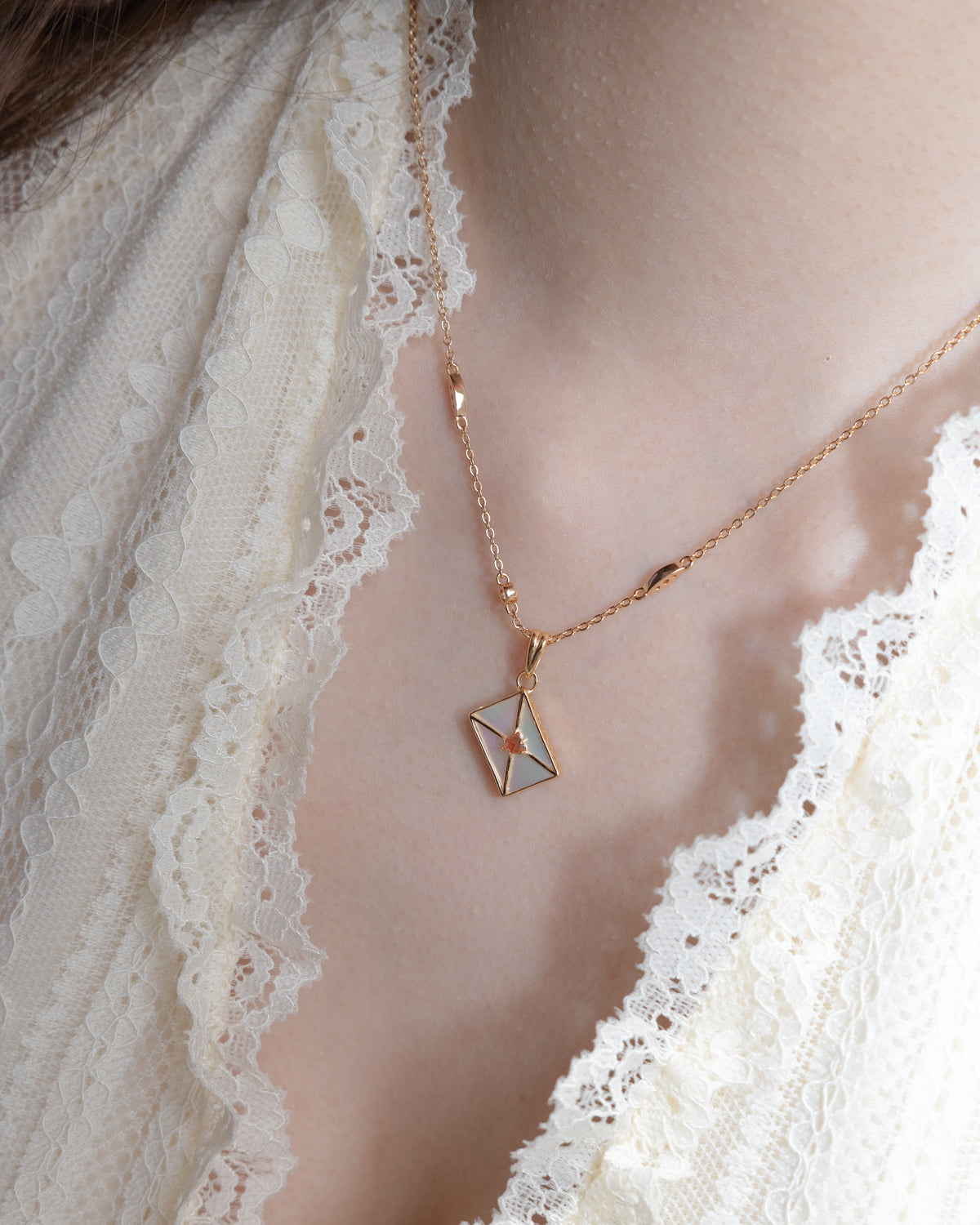 WROTE ME A LOVE LETTER GOLD NECKLACE - PEARL & GARNET