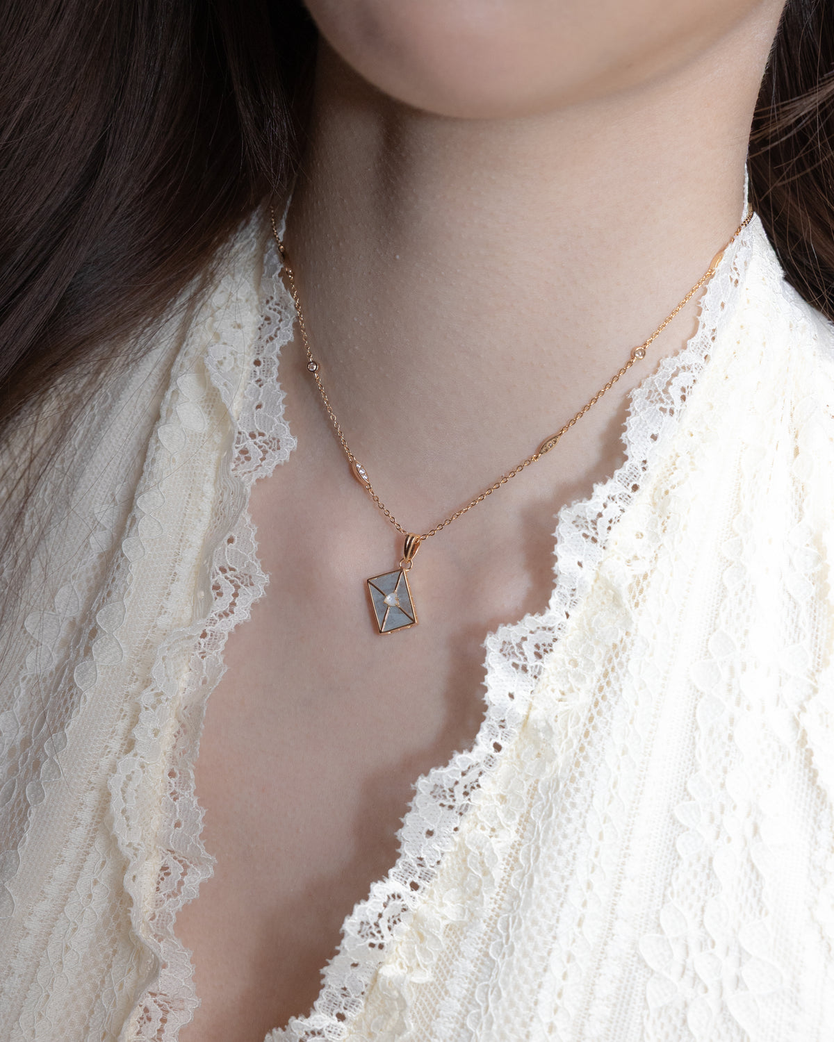WROTE ME A LOVE LETTER GOLD NECKLACE - AQUAMARINE & PEARL