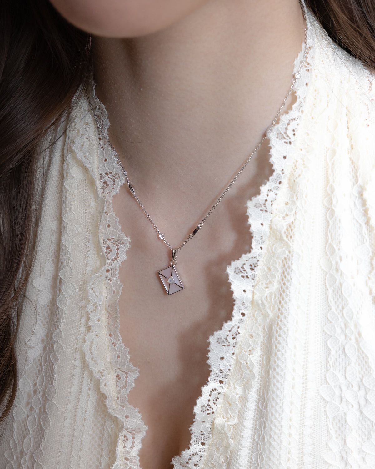WROTE ME A LOVE LETTER SILVER CHARM - PINK MOTHER OF PEARL & MOTHER OF PEARL