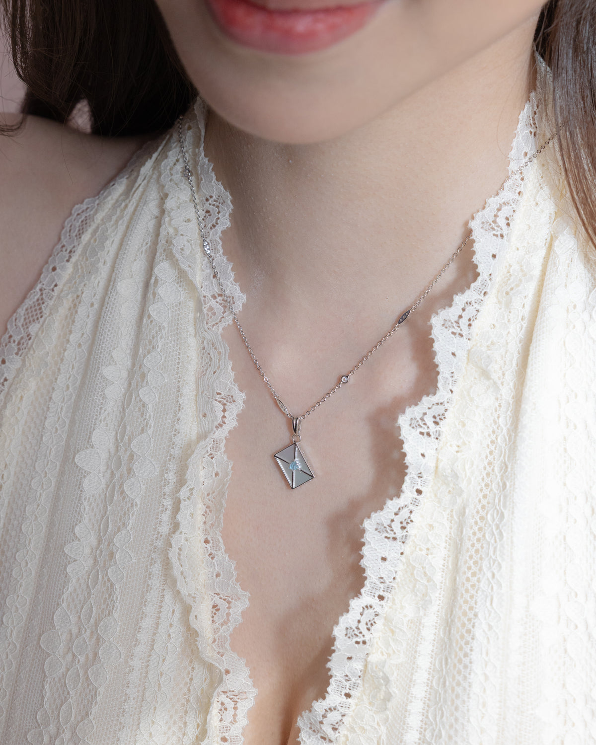 WROTE ME A LOVE LETTER SILVER CHARM - PEARL & TOPAZ