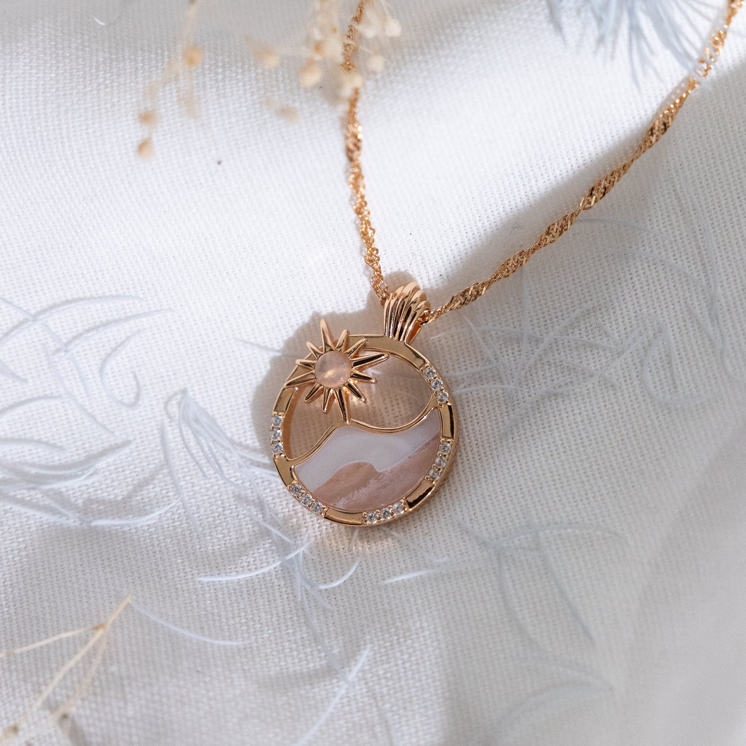 SUN WAVE NECKLACES - WHITE SHELL, BLUE LACE AGATE