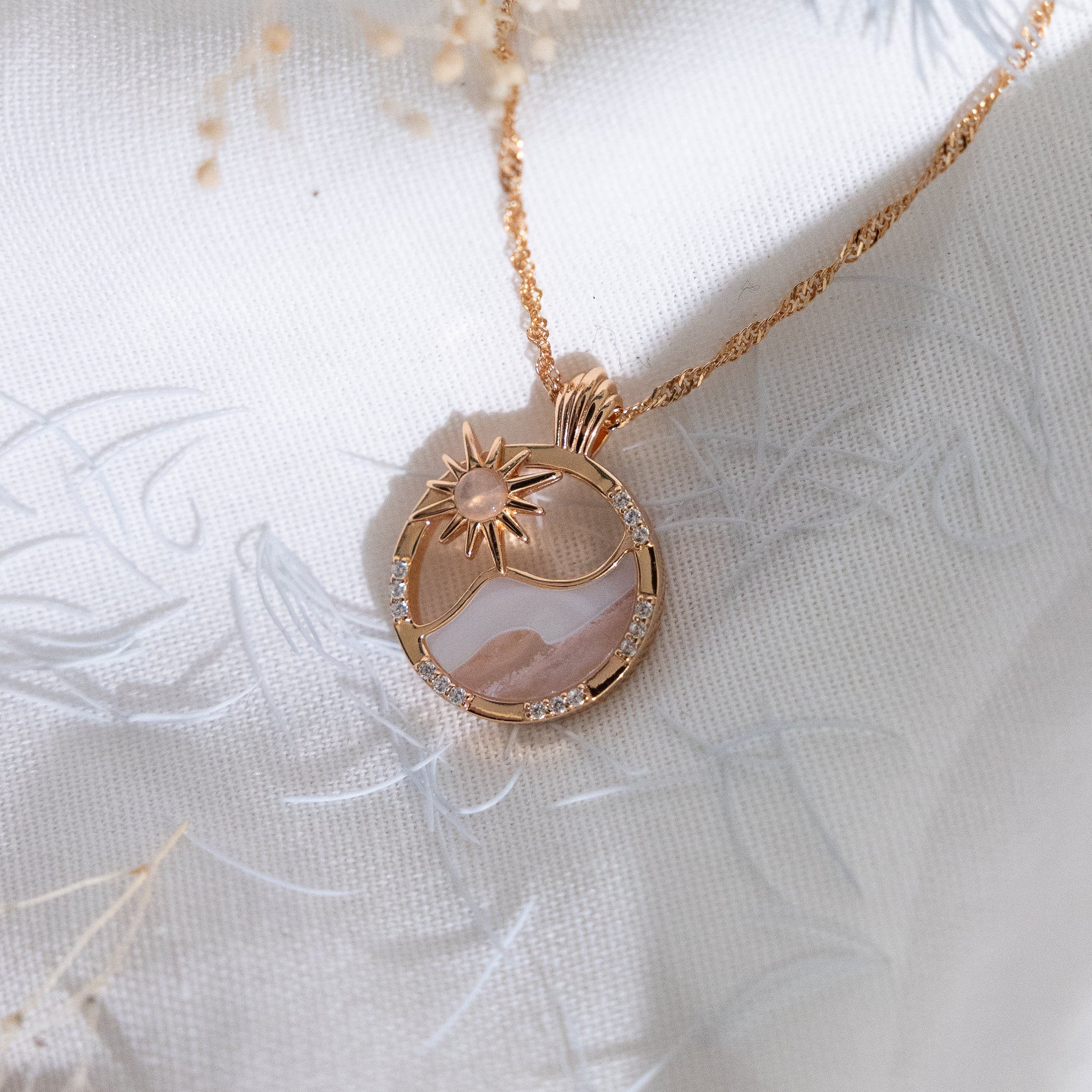 SUN WAVE NECKLACES - WHITE SHELL, BLUE LACE AGATE