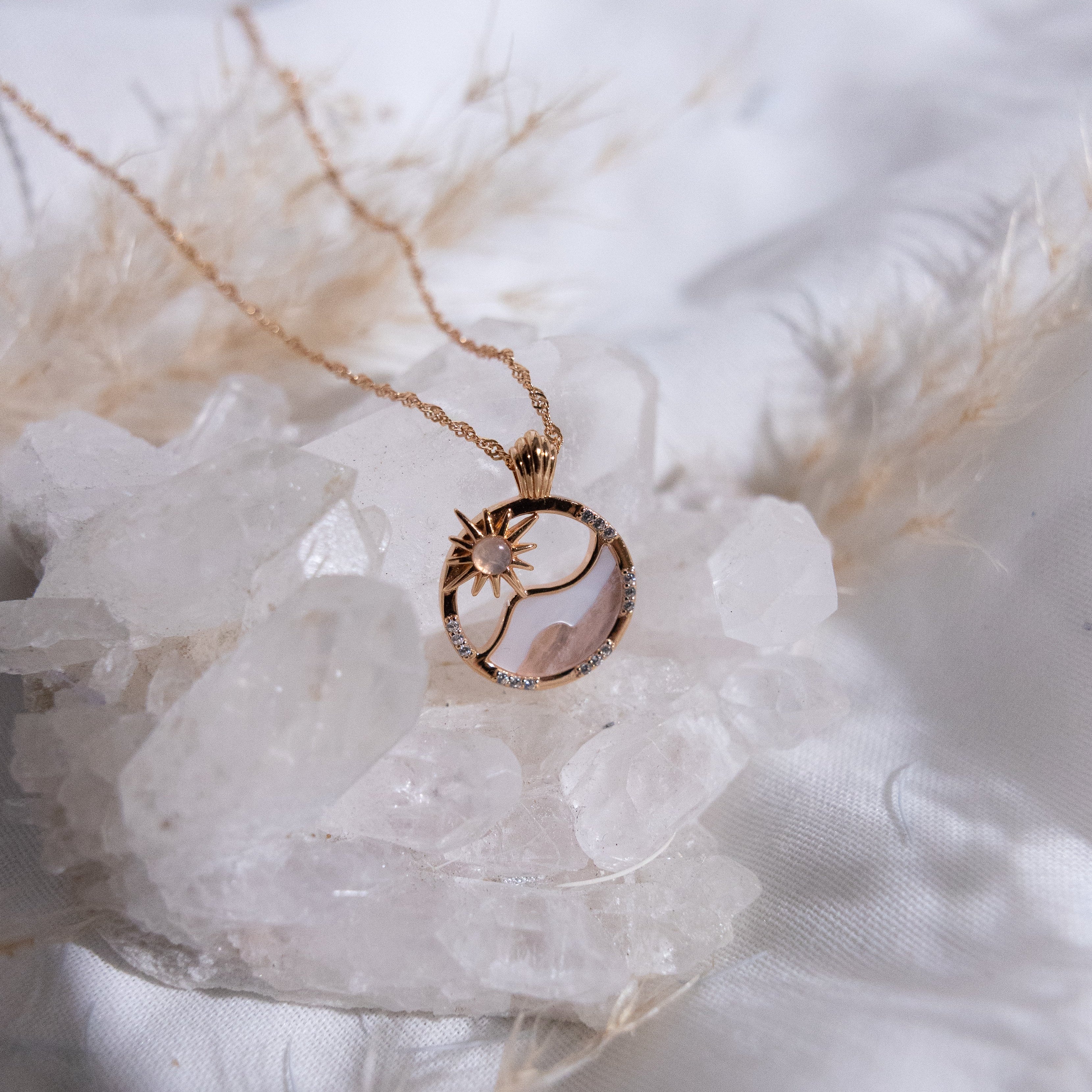 SUN WAVE NECKLACES - WHITE SHELL, BLUE LACE AGATE